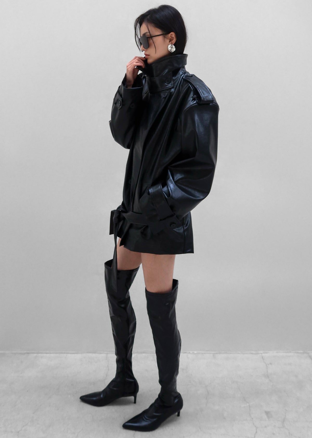 Nordana Faux Leather Short Trench - Black – view 6 of 14