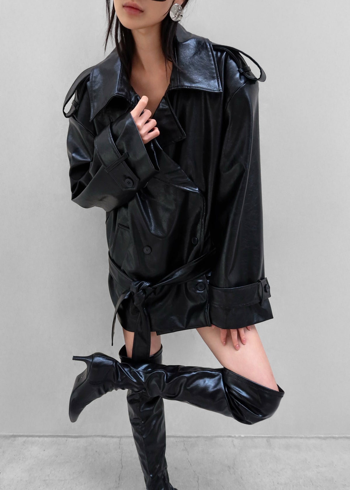 Nordana Faux Leather Short Trench - Black – view 7 of 14