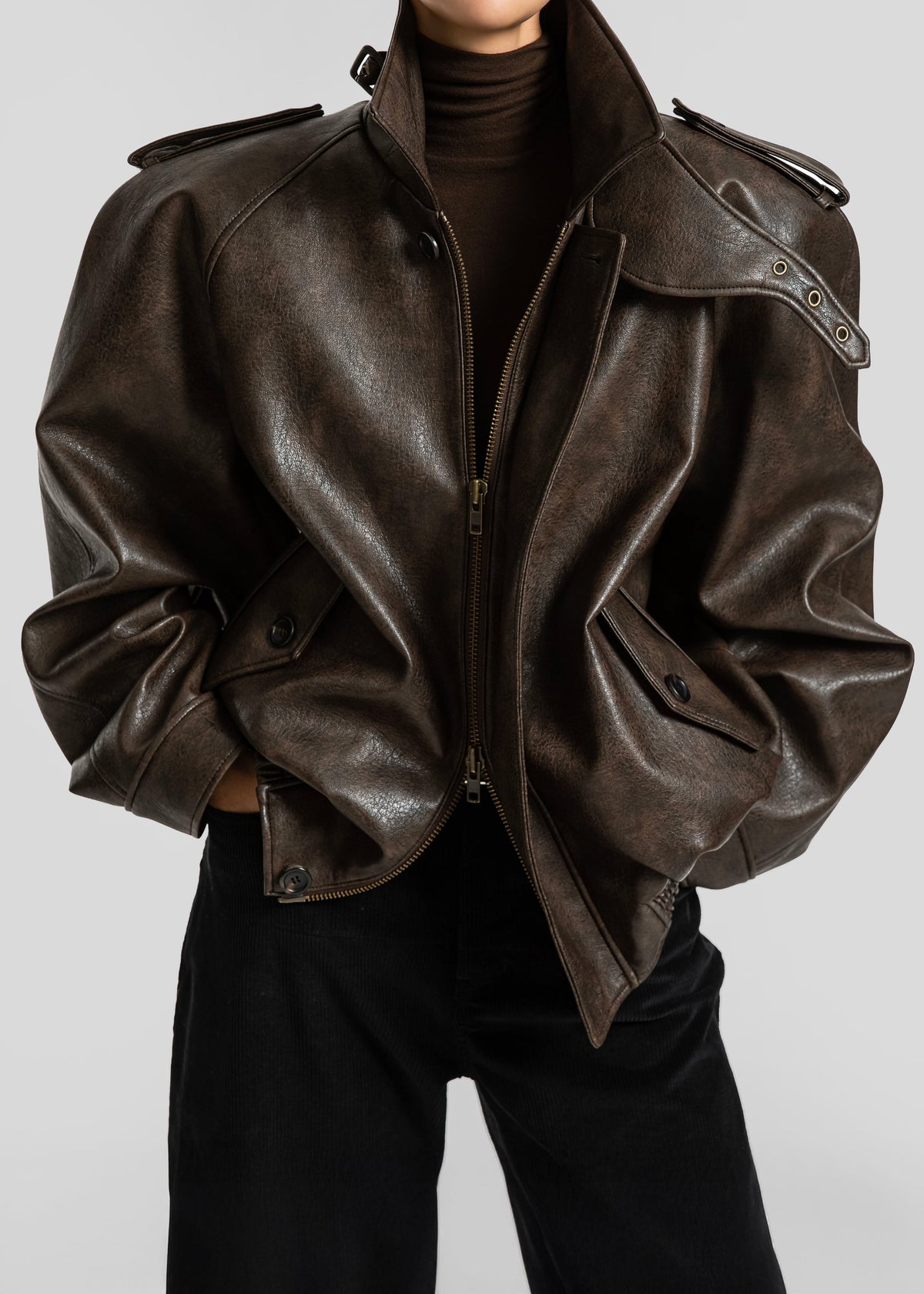 Nyland Faux Leather Padded Jacket - Brown – view 1 of 12