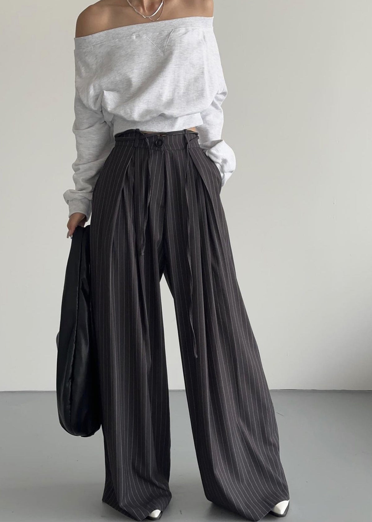 Noor Wide Pants - Grey Pinstripe – view 1 of 12