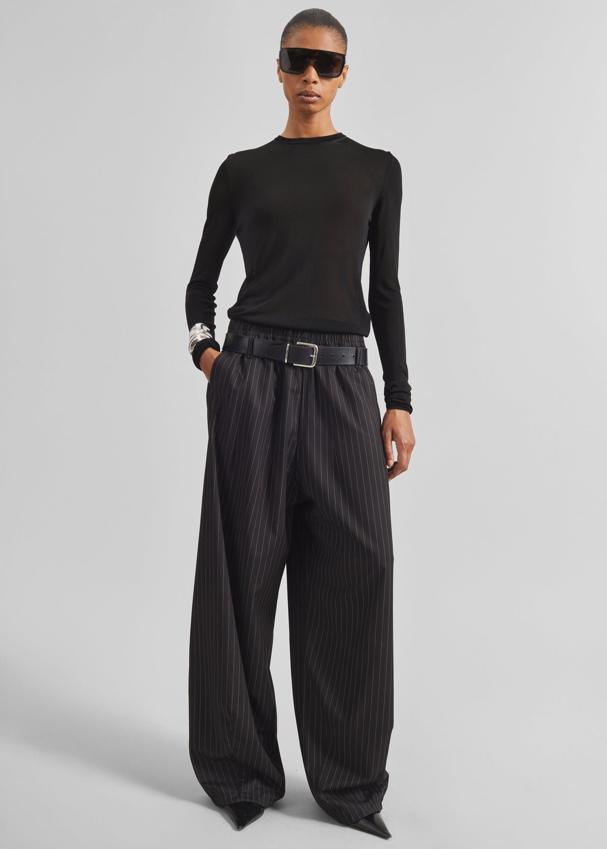 Oakdale Track Pants - Black/White Pinstripe – view 4 of 7