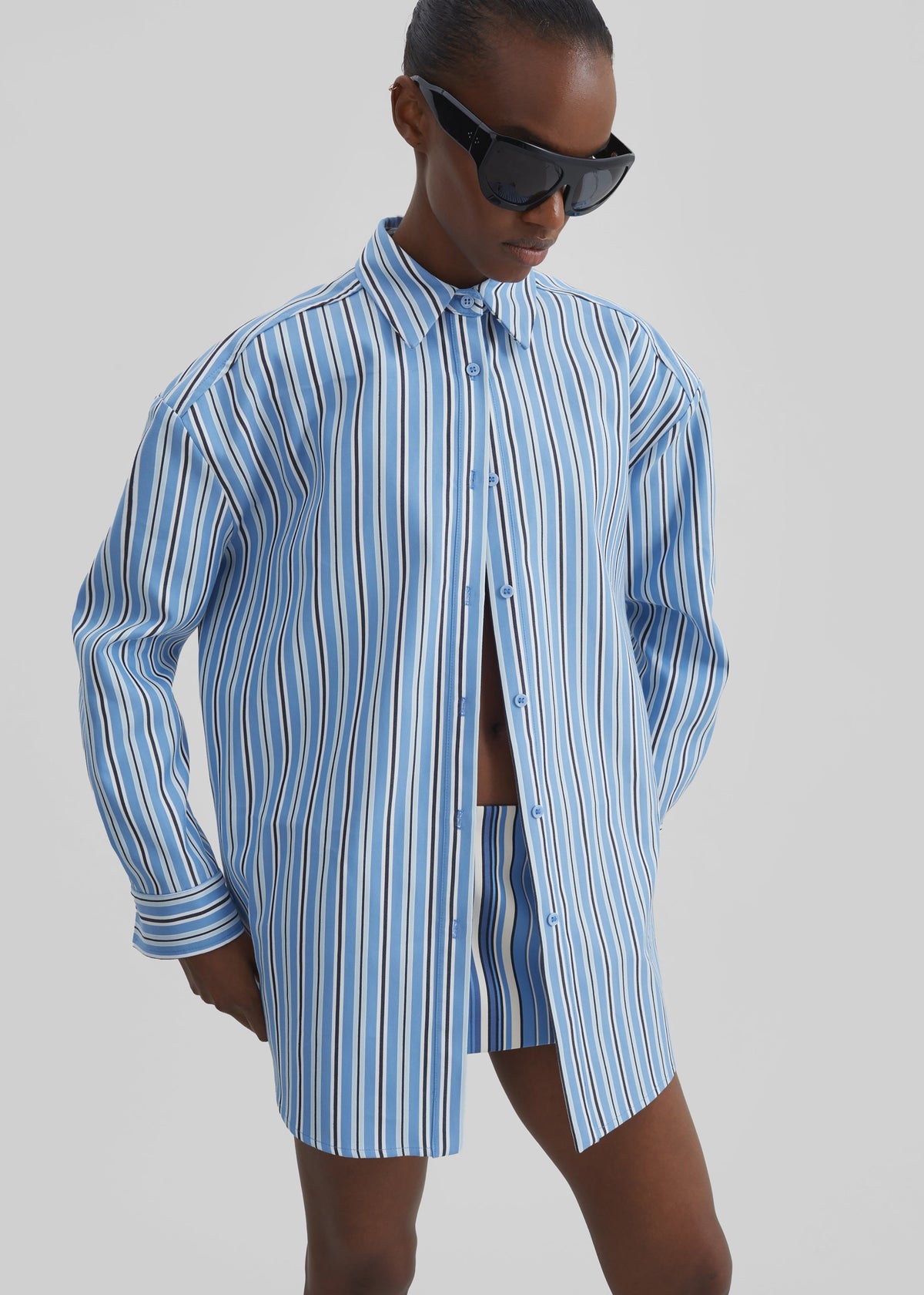 Oana Cotton Padded Shirt - Blue Multi Stripe – view 1 of 6