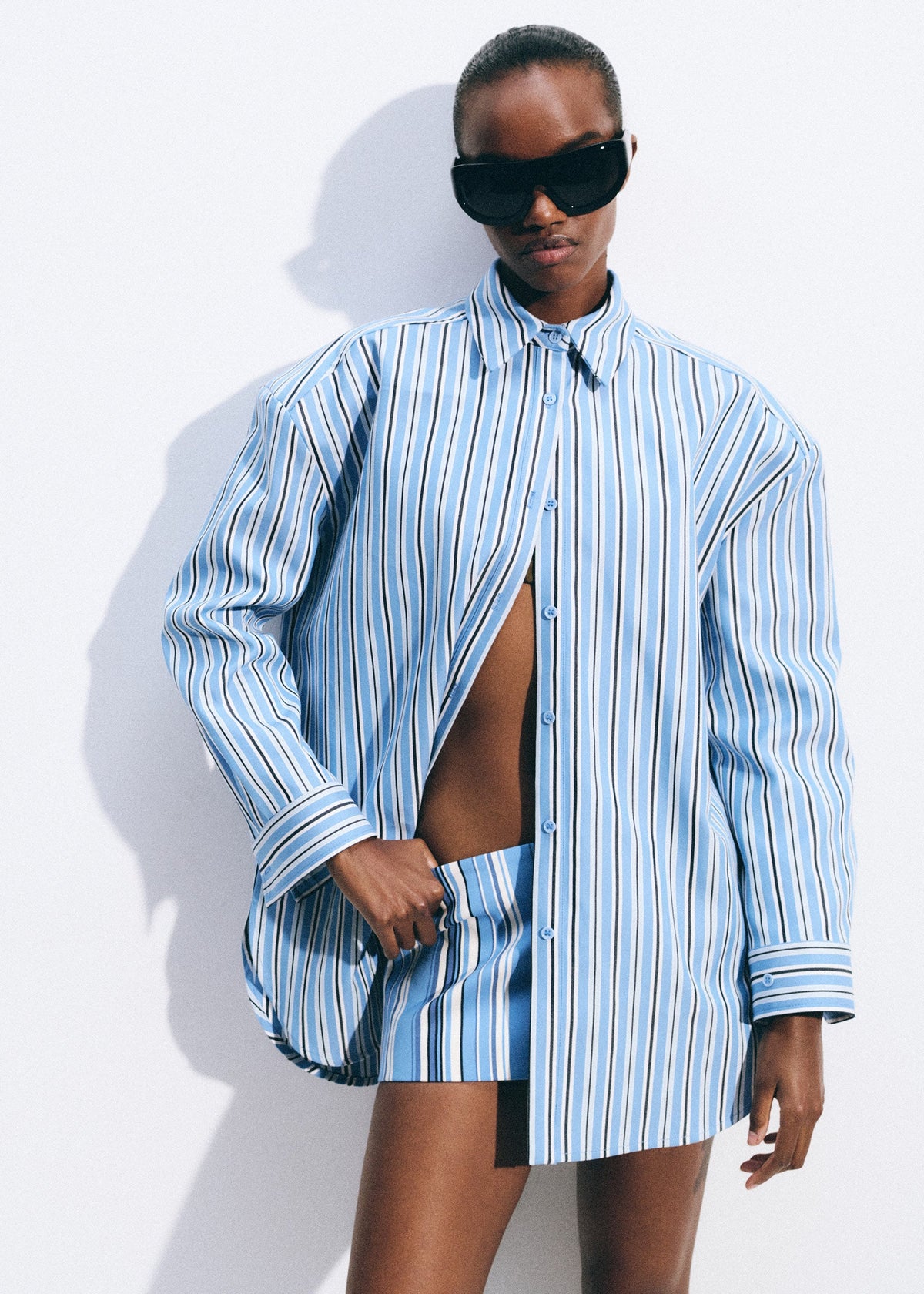 Oana Cotton Padded Shirt - Blue Multi Stripe – view 2 of 6