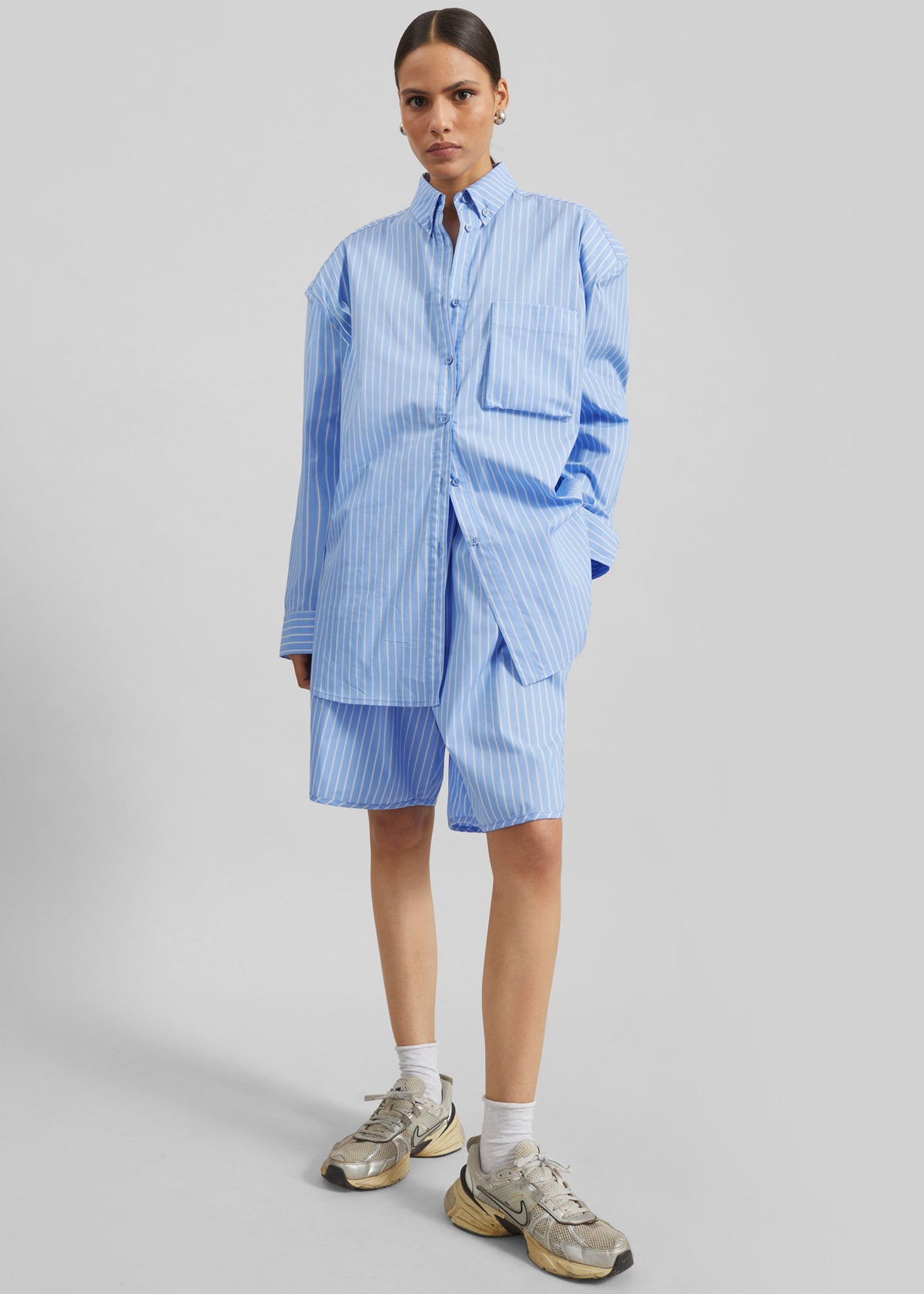 Oana Cotton Padded Shirt - Blue/White Stripe – view 6 of 10