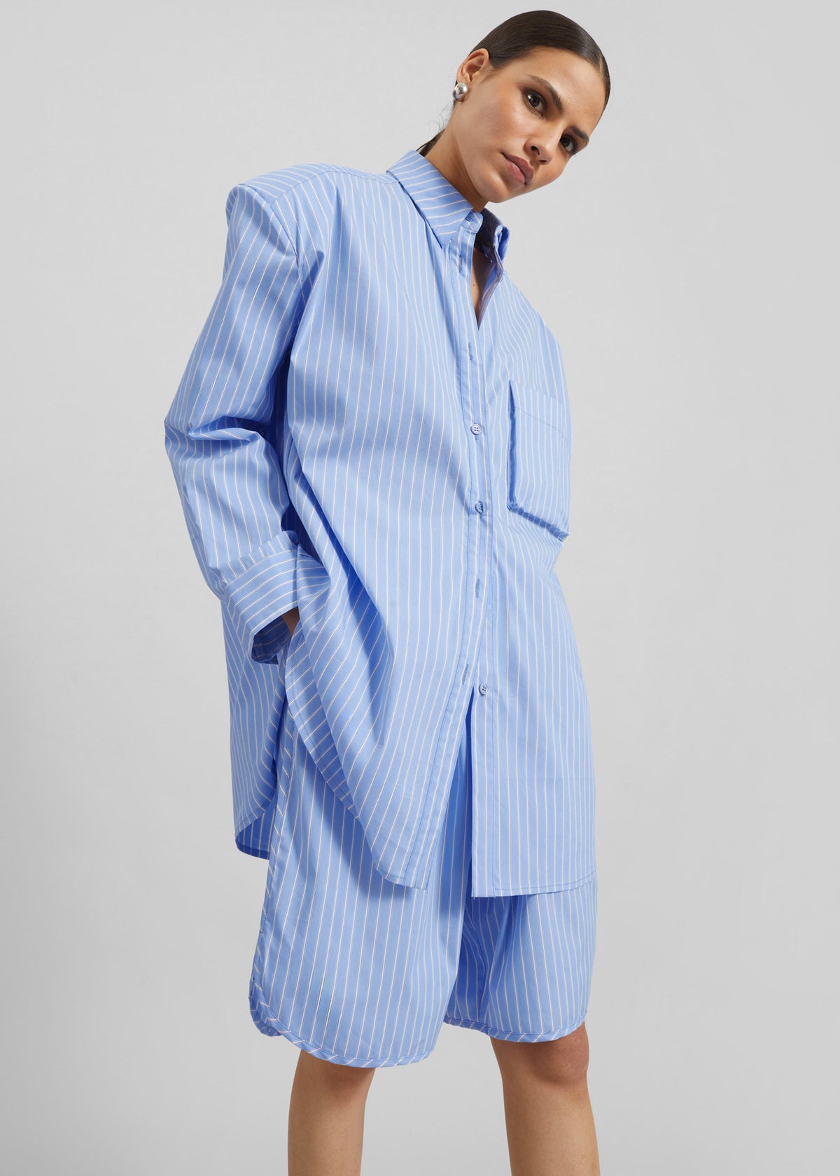 Oana Cotton Padded Shirt - Blue/White Stripe – view 2 of 10