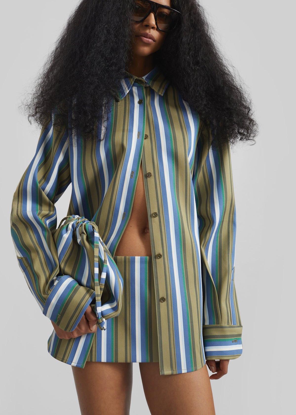 Oana Cotton Padded Shirt - Green Multi Stripe – view 6 of 9