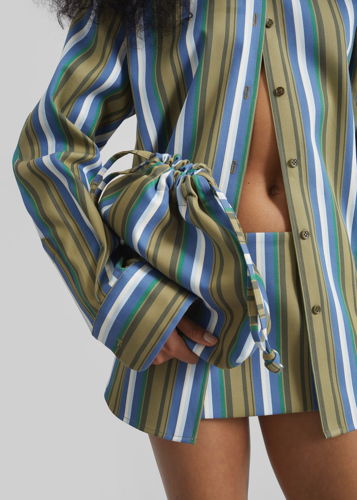 Oana Cotton Padded Shirt - Green Multi Stripe – view 2 of 9