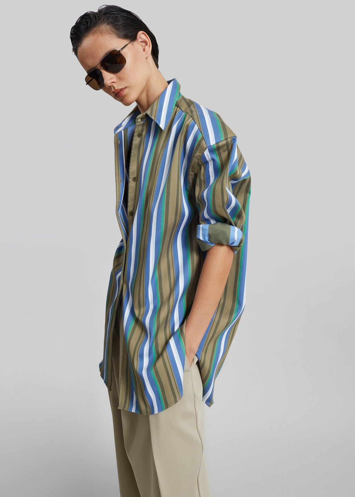 Oana Cotton Padded Shirt - Green Multi Stripe – view 5 of 9