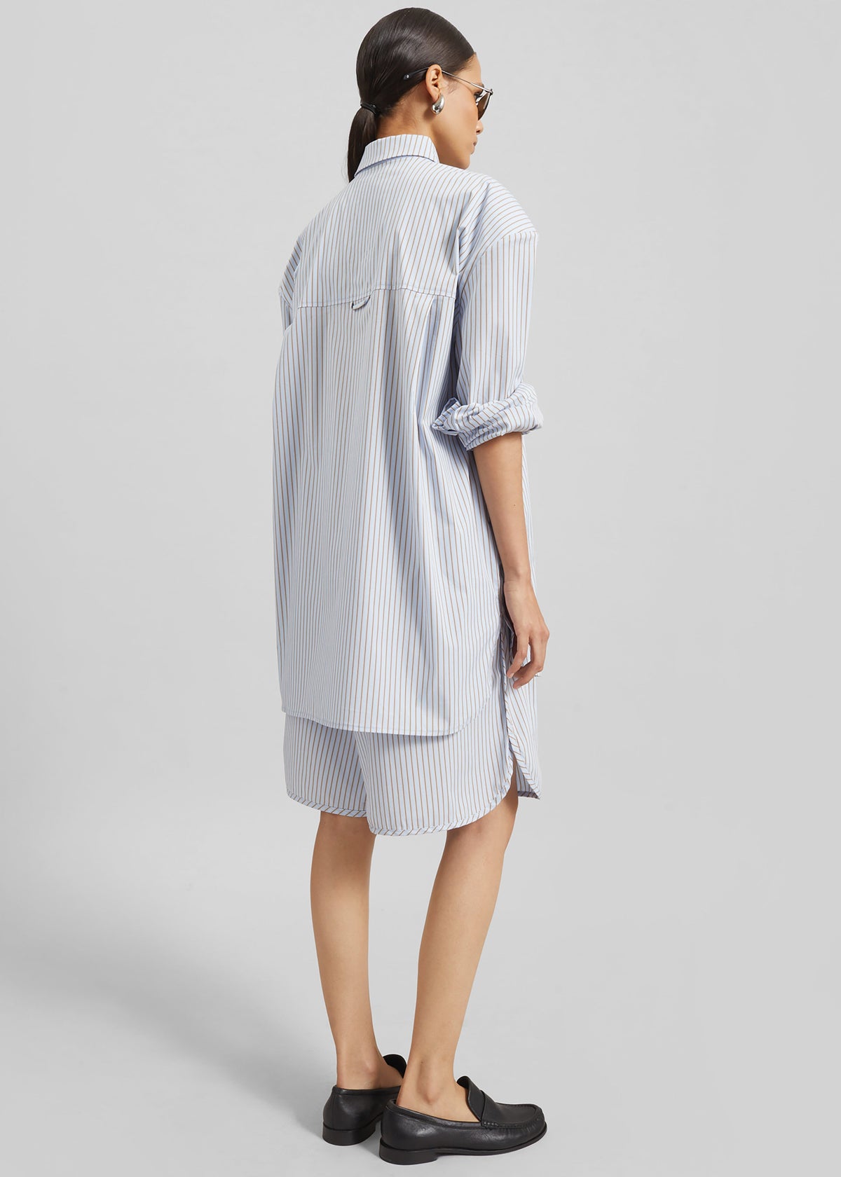 Oana Cotton Padded Shirt - Light Blue/Brown Stripe – view 9 of 10