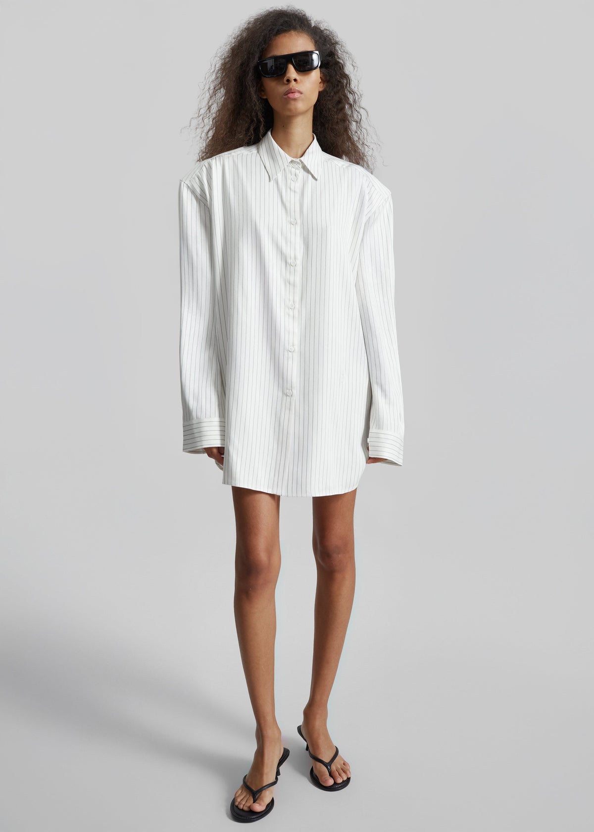 Oana Fluid Button-Up Shirt - White/Black Stripe – view 4 of 9