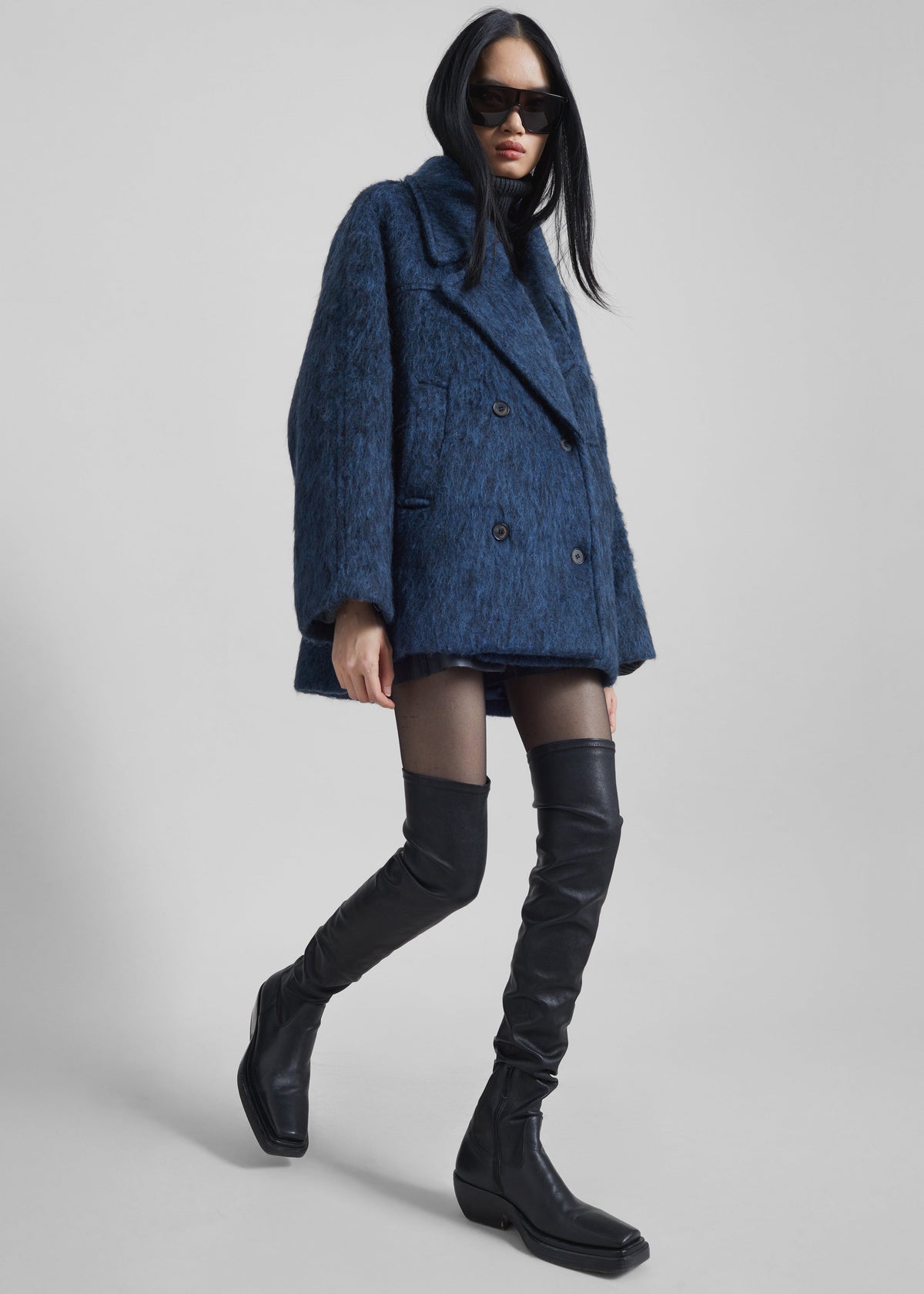 Odeone Brushed Wool Peacoat - Navy Melange – view 3 of 9