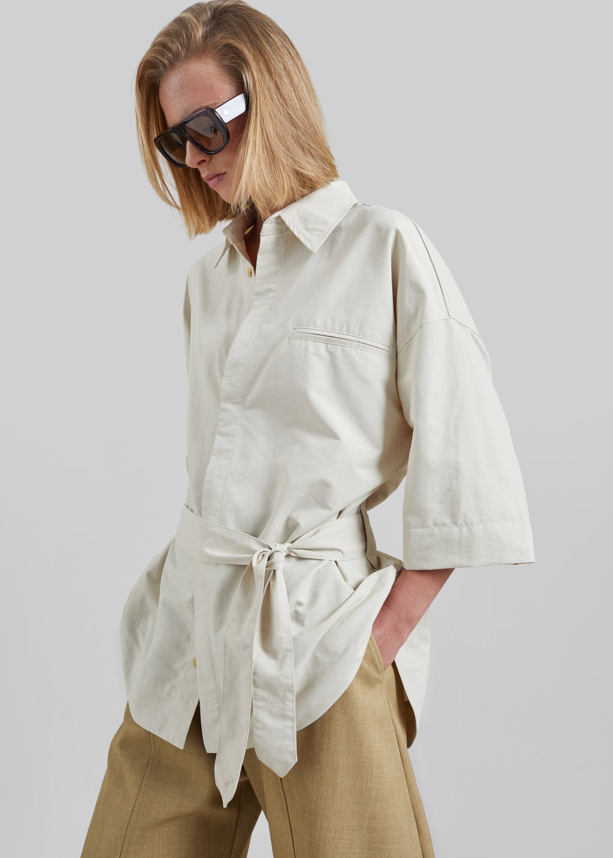Odesa Belted Shirt - Light Beige – view 2 of 7