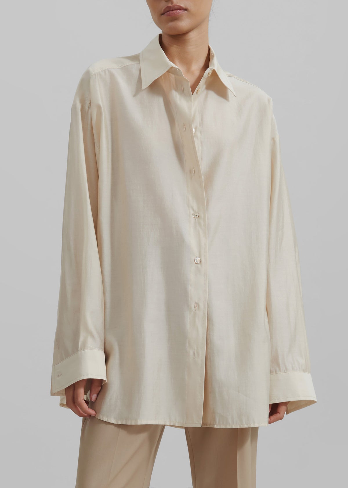 Ola Semi-Sheer Button Up Shirt - Ivory – view 7 of 8