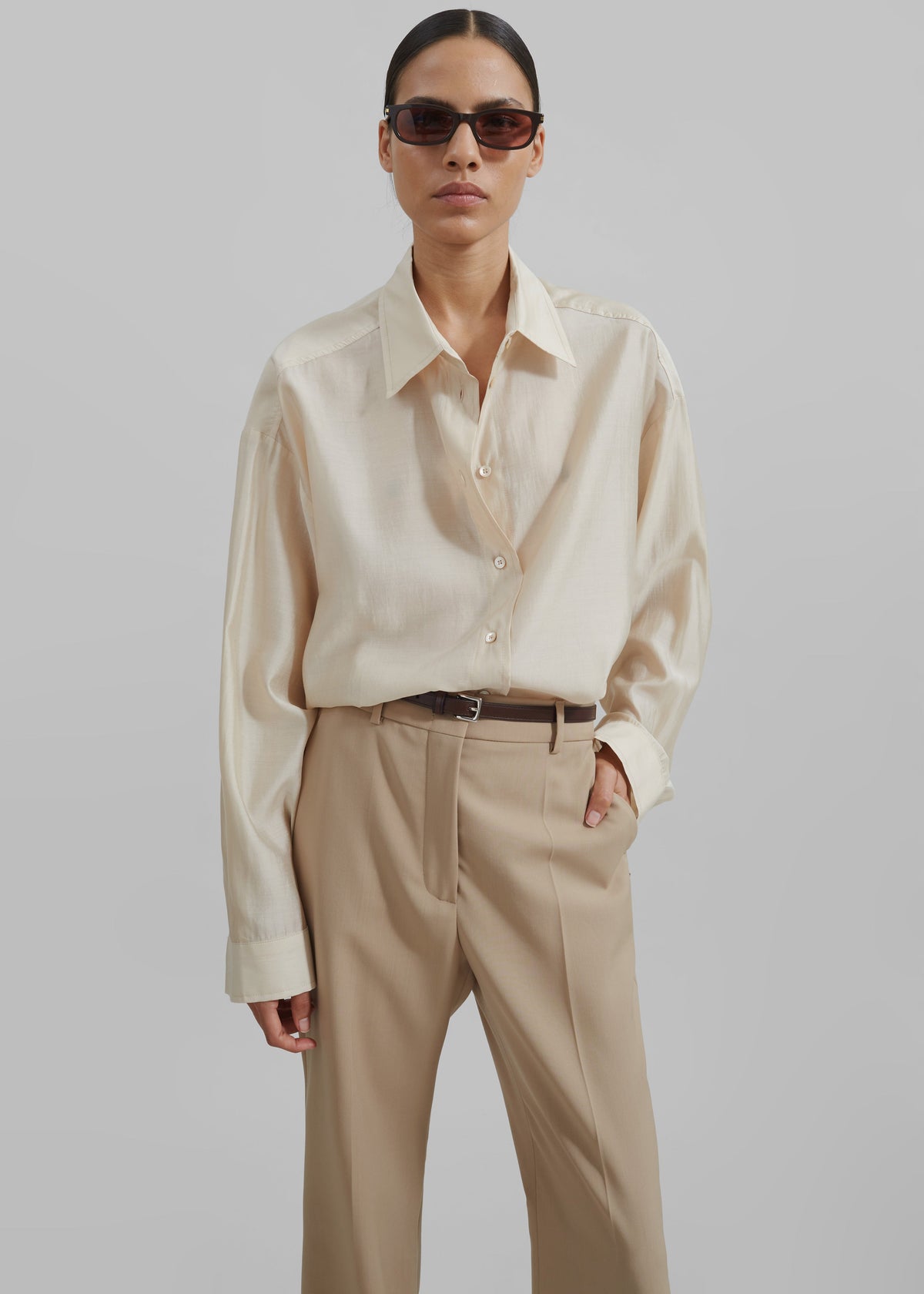 Ola Semi-Sheer Button Up Shirt - Ivory – view 1 of 8