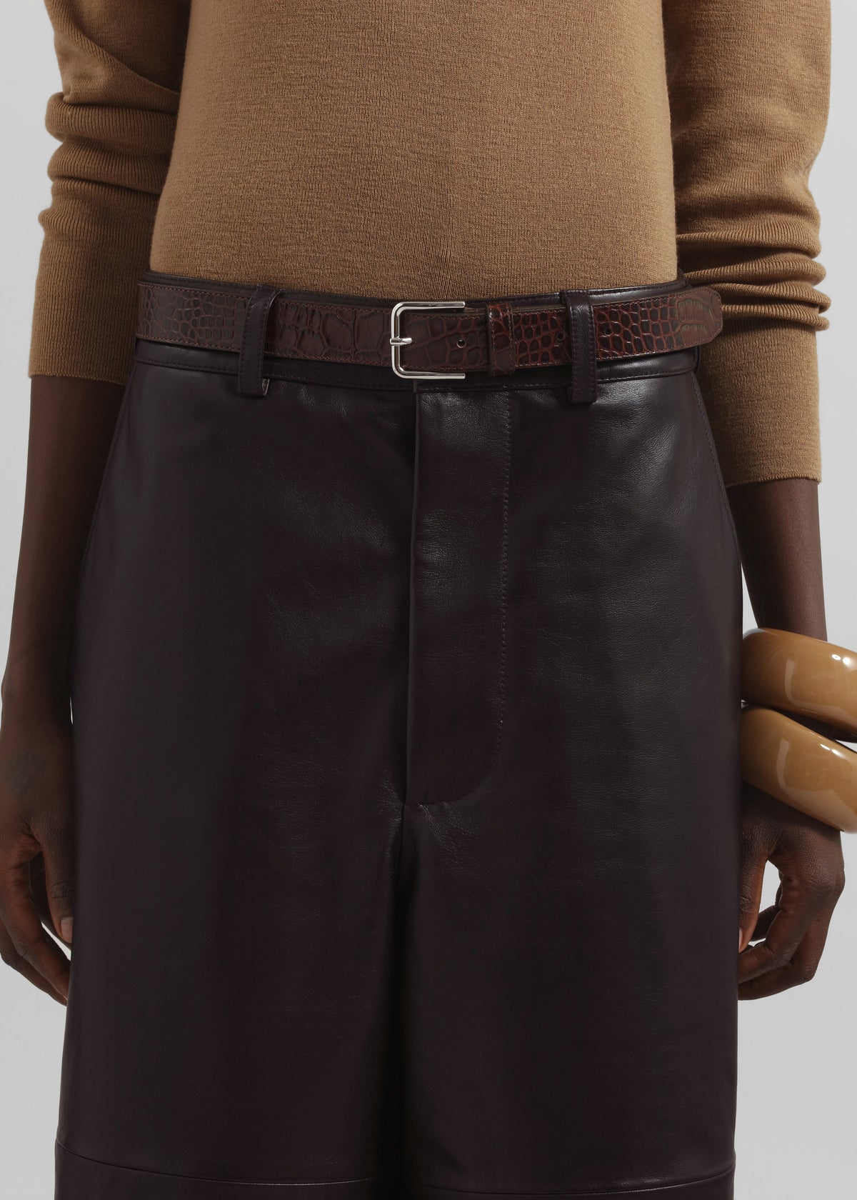 Olivia Leather Bermuda Shorts - Dark Brown – view 4 of 11