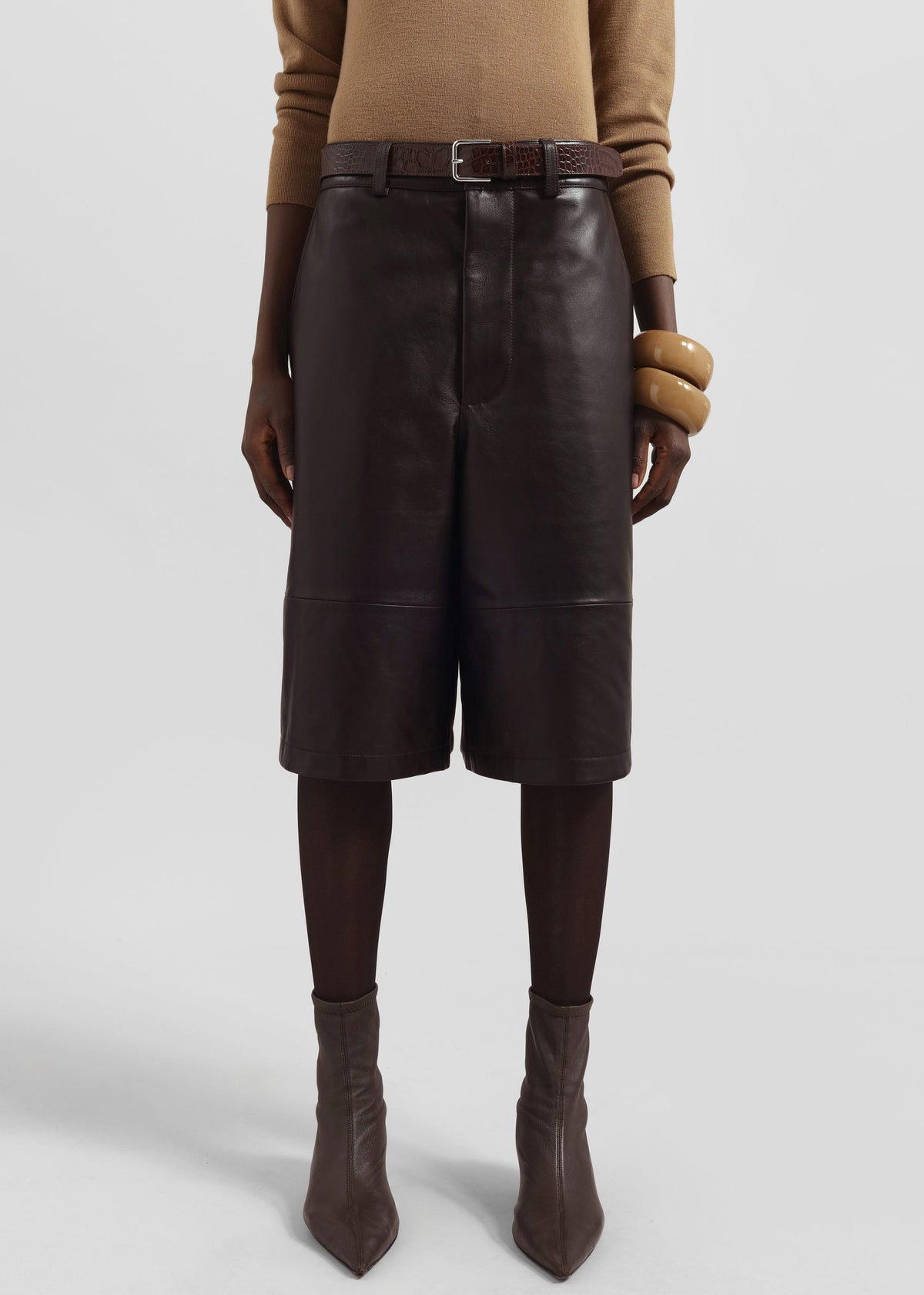 Olivia Leather Bermuda Shorts - Dark Brown – view 2 of 11