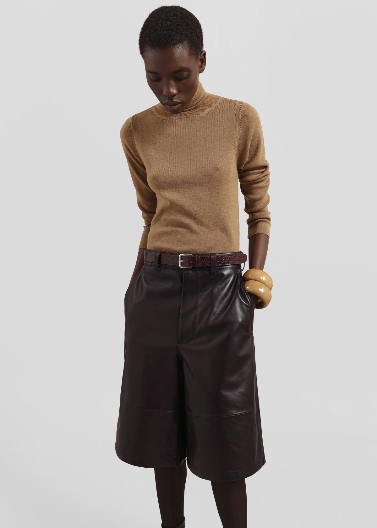 Olivia Leather Bermuda Shorts - Dark Brown – view 1 of 11