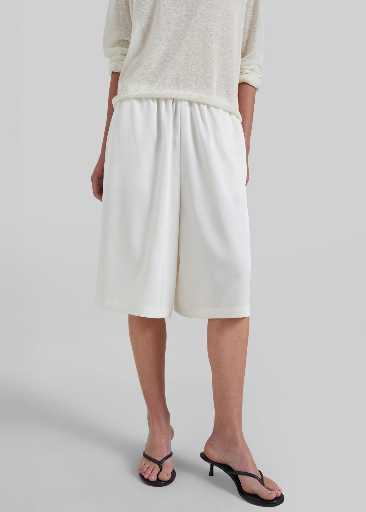 Olyne Satin Wide Bermuda Shorts - Ivory – view 2 of 7