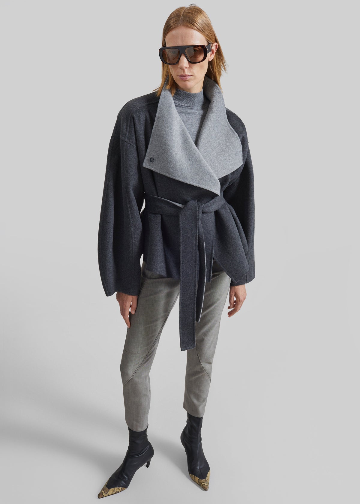 Onelle Wool Reversible Short Coat - Grey – view 2 of 7