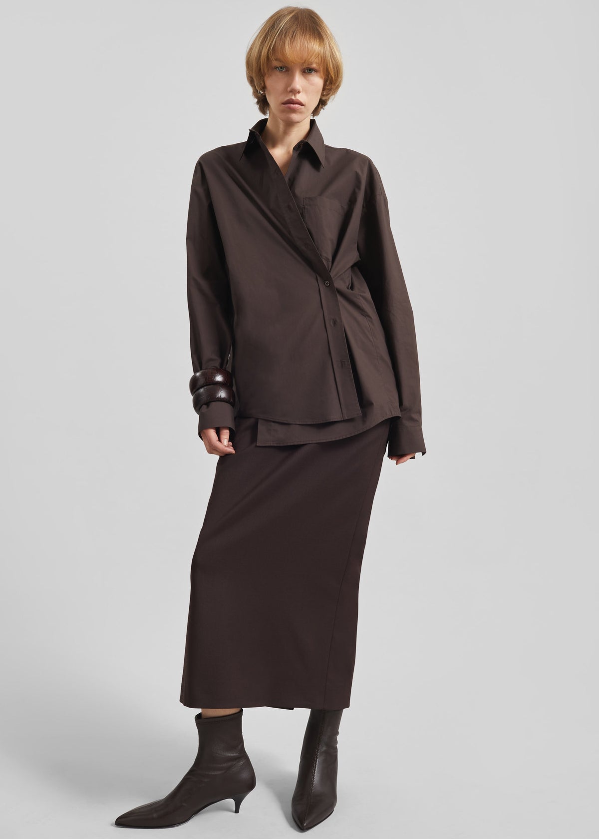 Ornella Side Button-Up Shirt - Brown – view 2 of 7