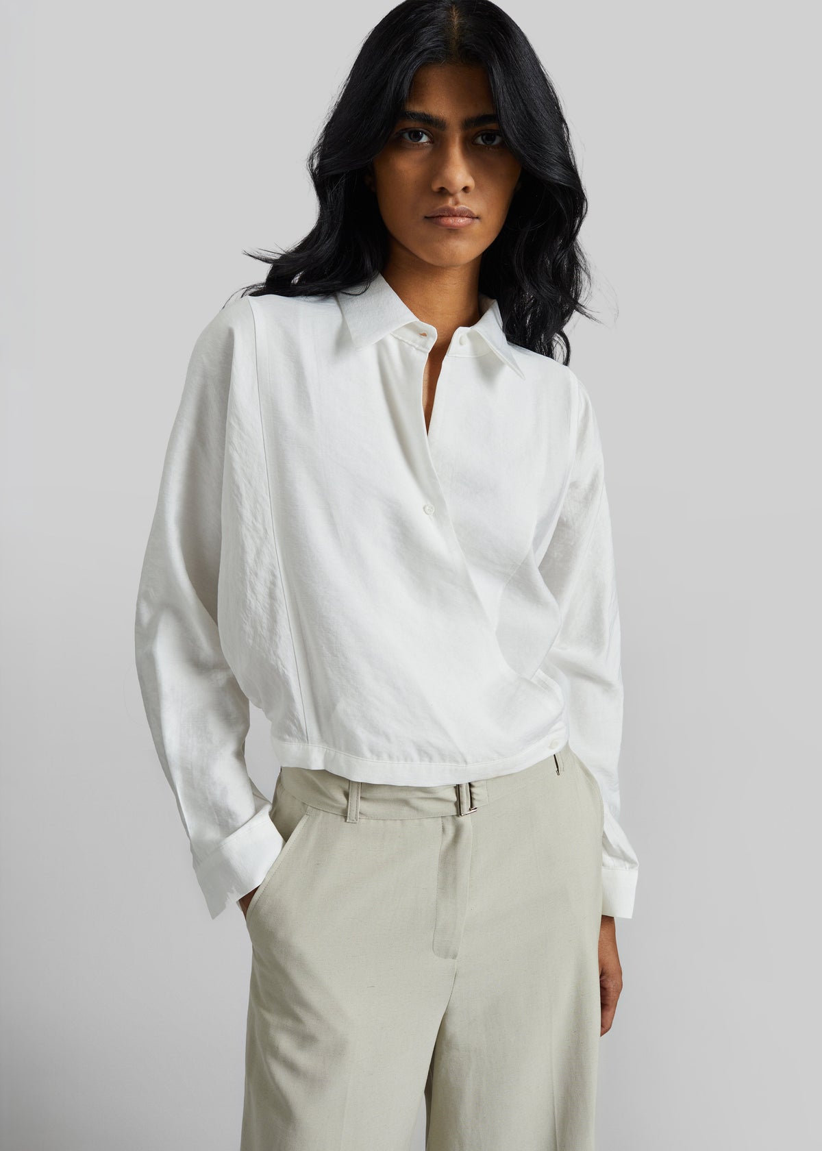 Orsel Cropped Crossover Shirt - White – view 4 of 7