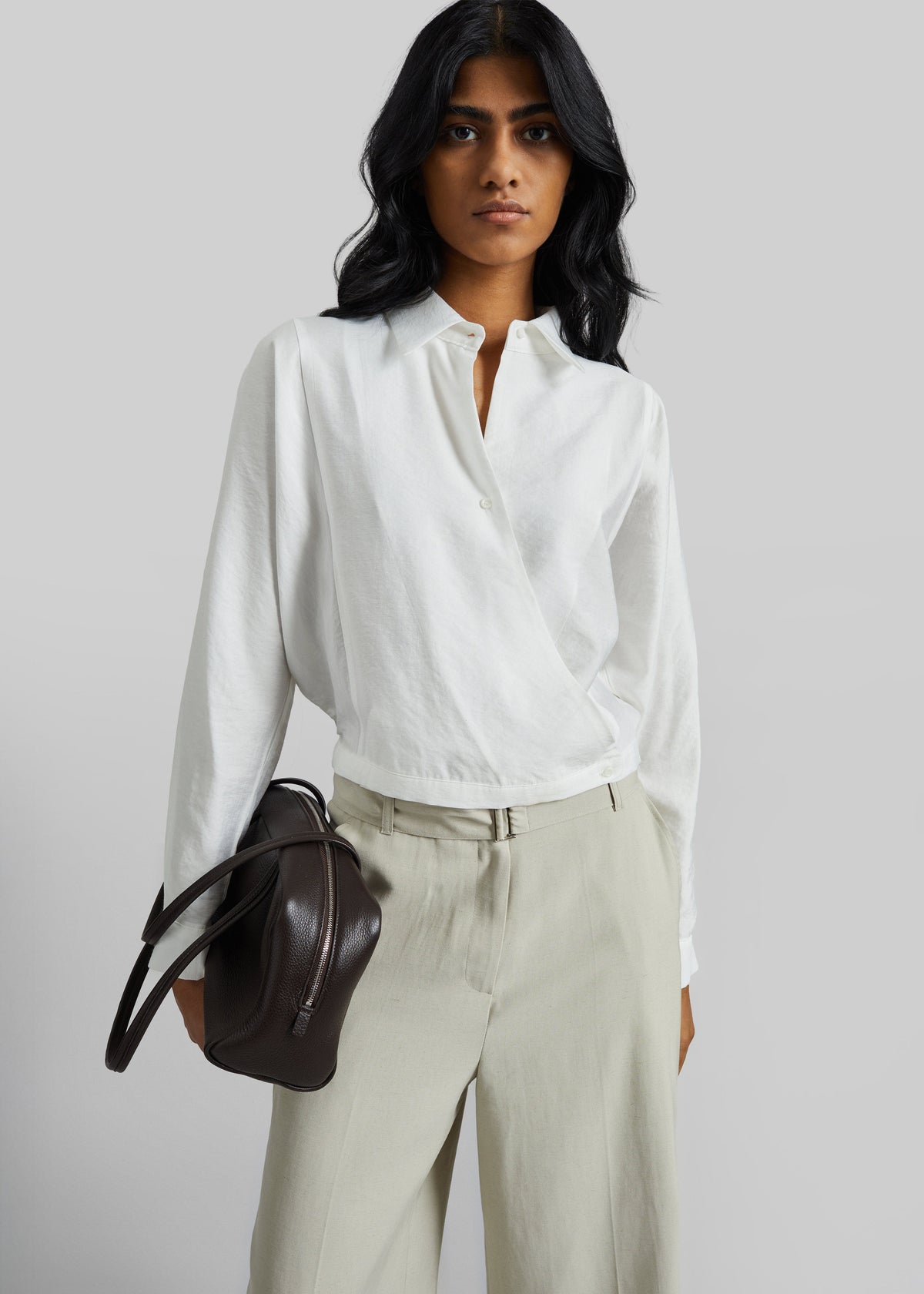 Orsel Cropped Crossover Shirt - White – view 1 of 7
