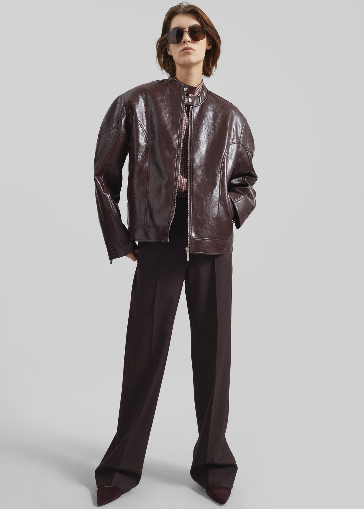 Ostend Faux Leather Biker Jacket - Burgundy – view 5 of 9