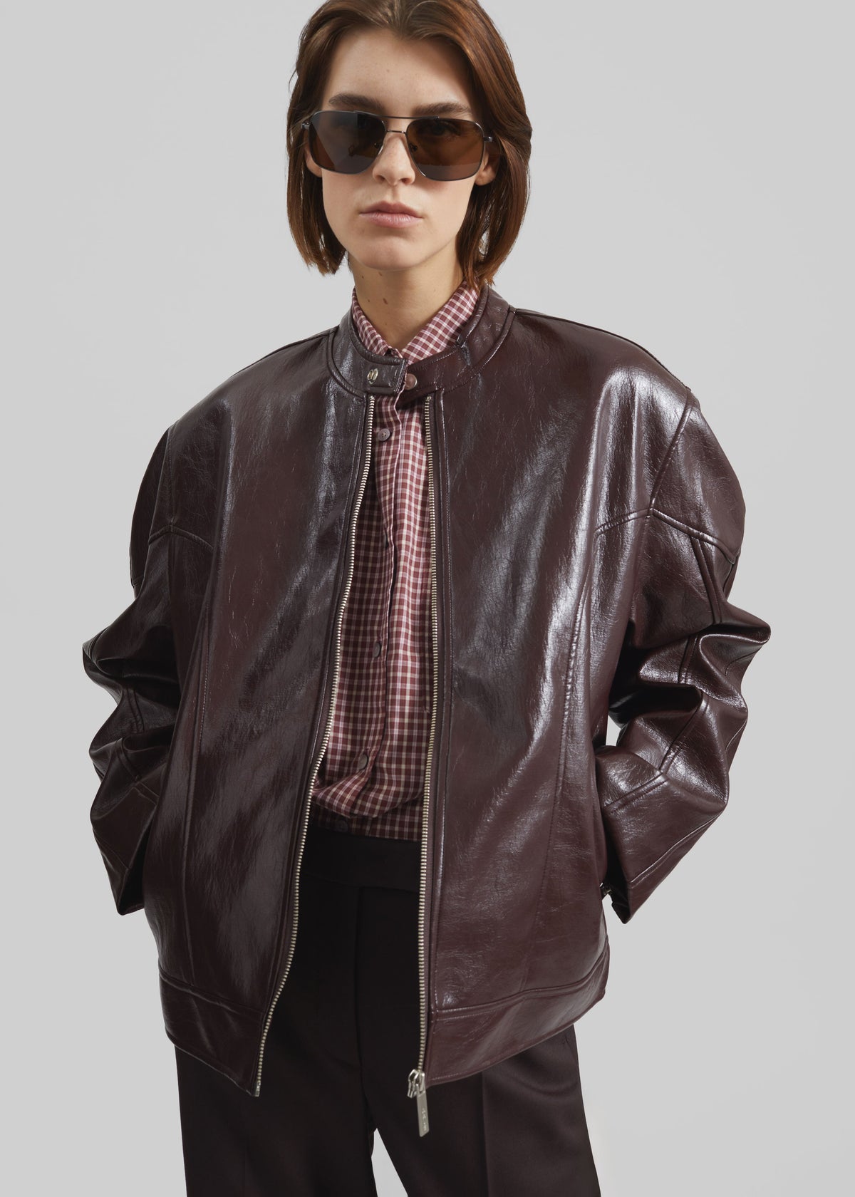 Ostend Faux Leather Biker Jacket - Burgundy – view 1 of 9