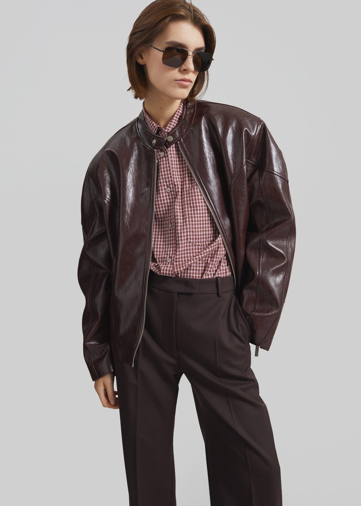 Ostend Faux Leather Biker Jacket - Burgundy – view 6 of 9