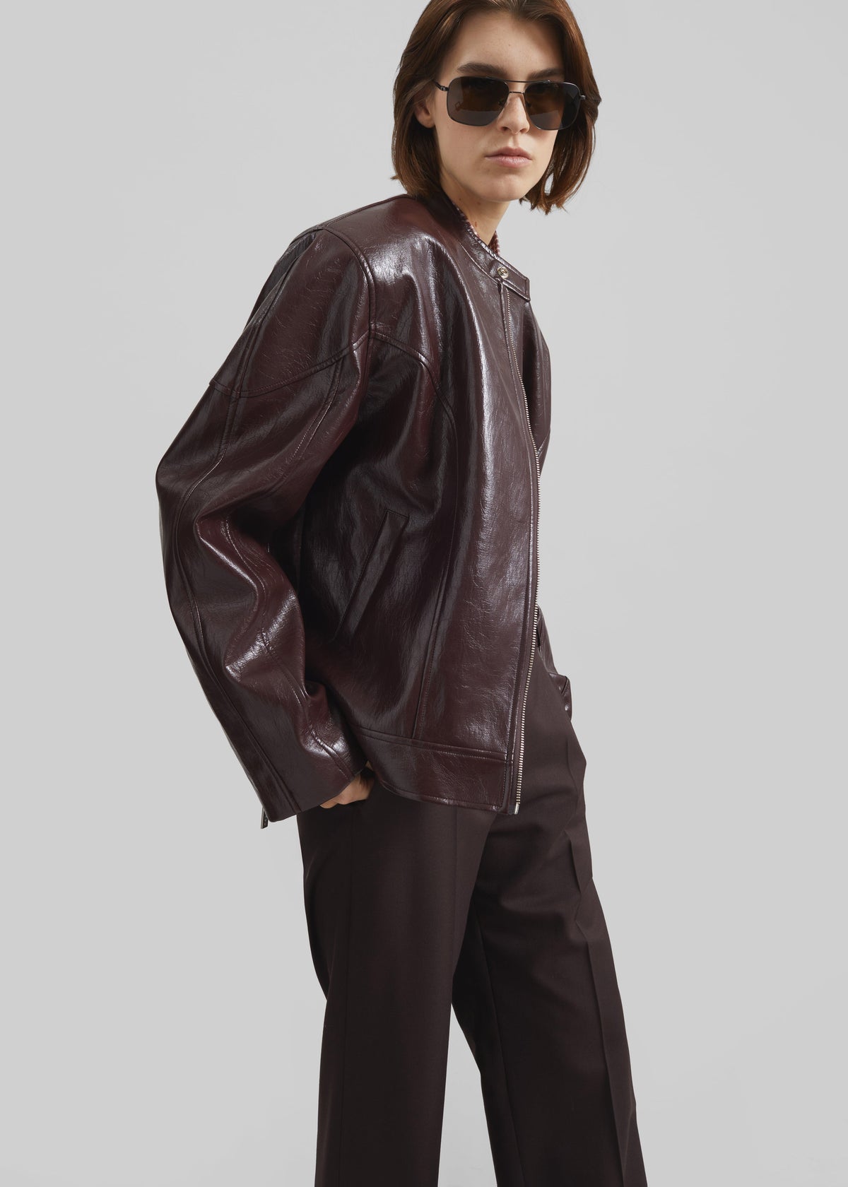 Ostend Faux Leather Biker Jacket - Burgundy – view 3 of 9