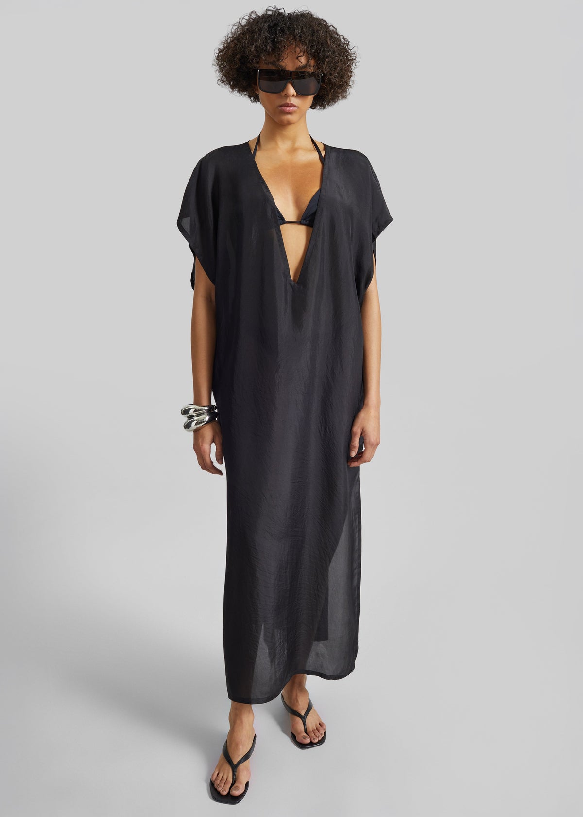 Ostuni Sheer Silk Kaftan Dress - Black – view 2 of 7