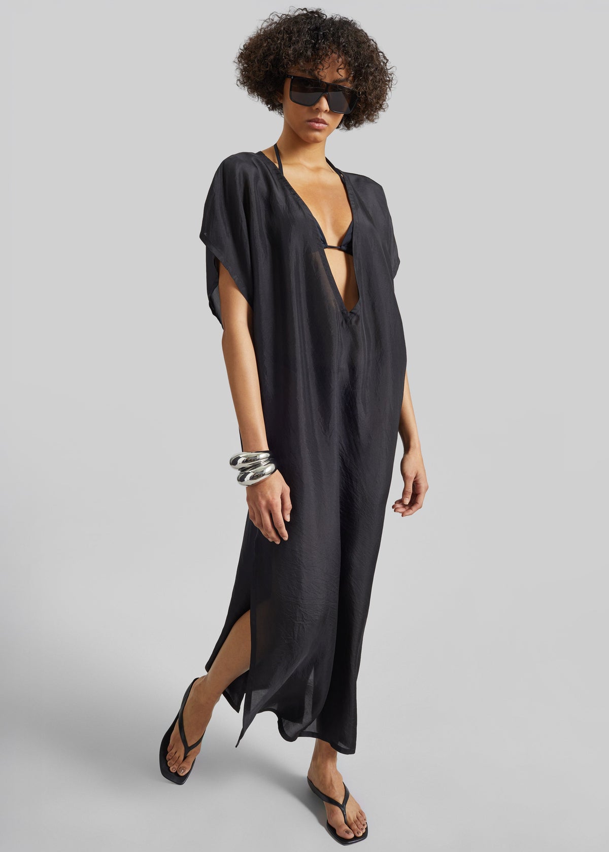 Ostuni Sheer Silk Kaftan Dress - Black – view 5 of 7