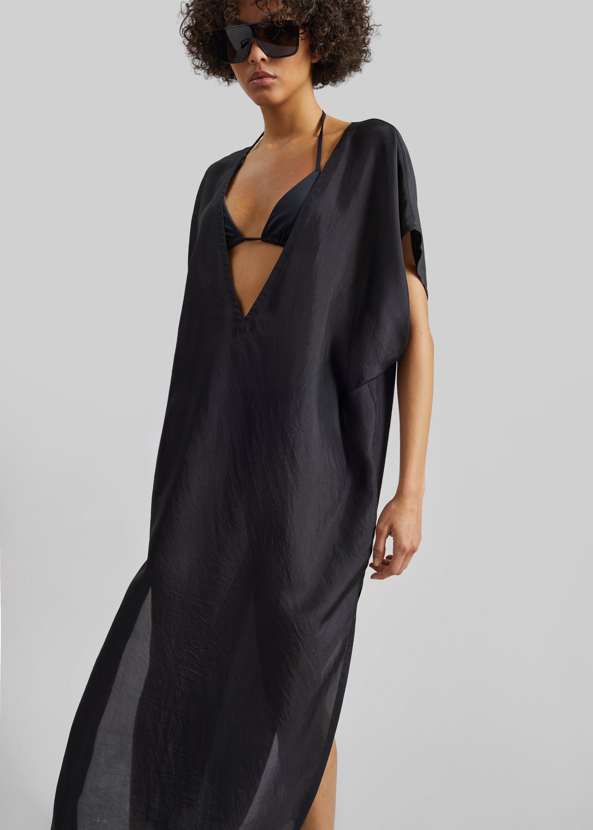 Ostuni Sheer Silk Kaftan Dress - Black – view 1 of 7