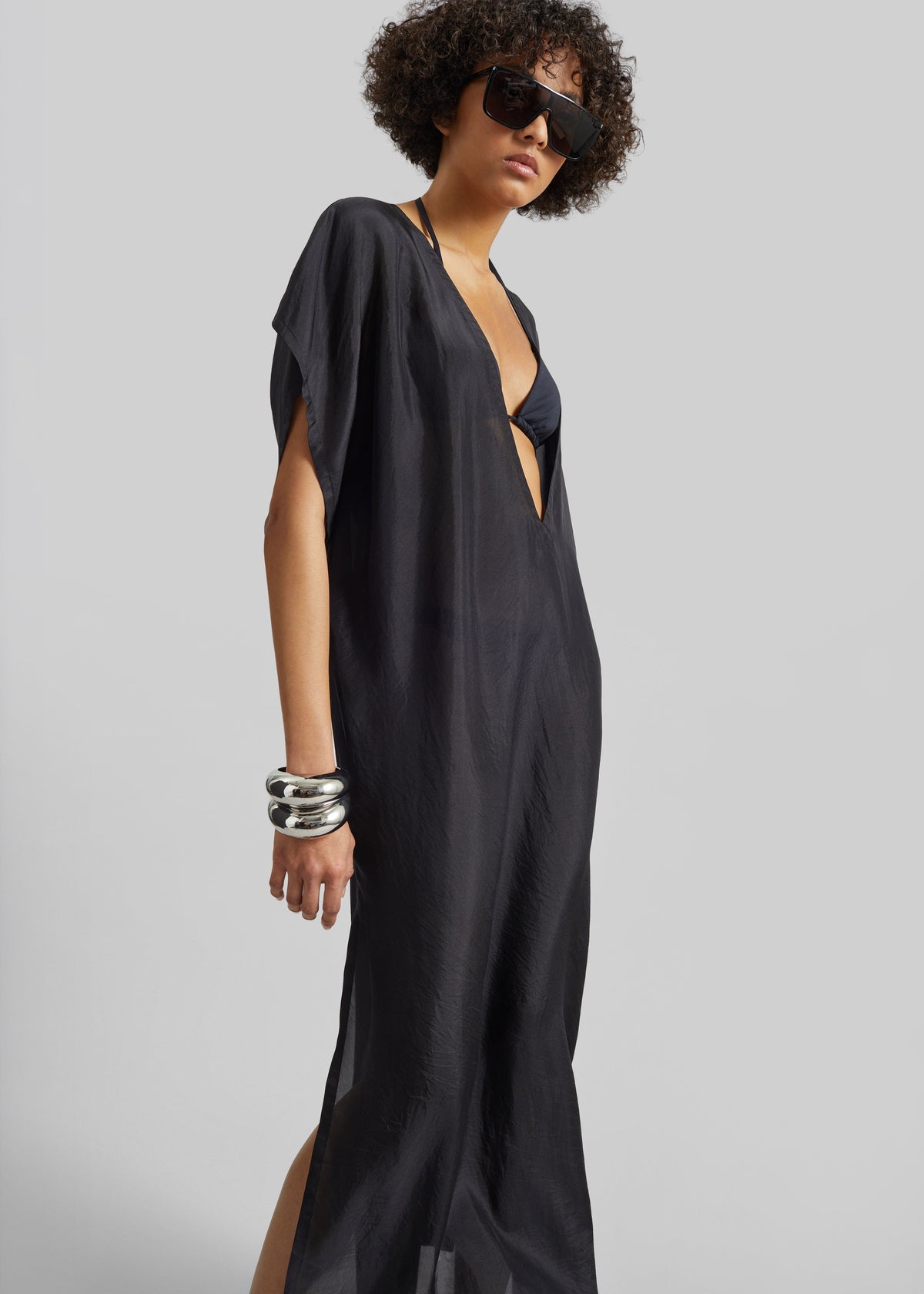 Ostuni Sheer Silk Kaftan Dress - Black – view 4 of 7