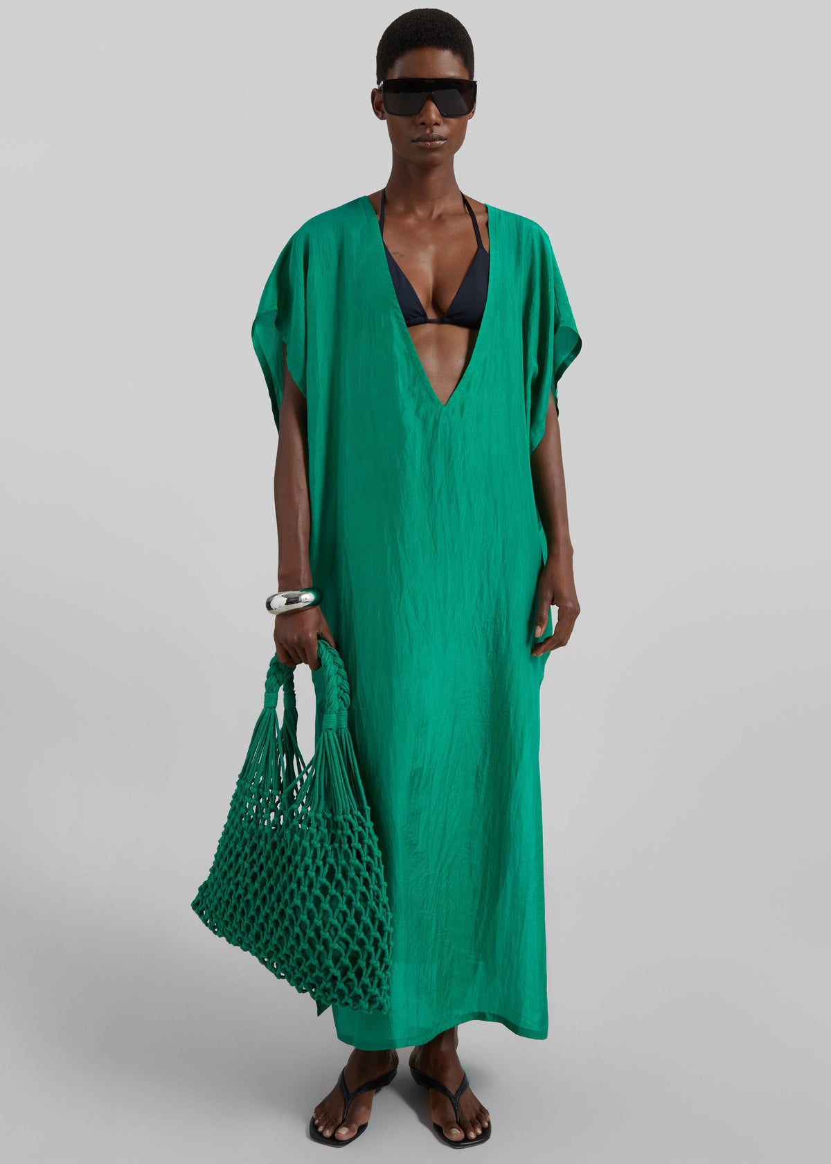 Ostuni Sheer Silk Kaftan Dress - Emerald – view 1 of 7