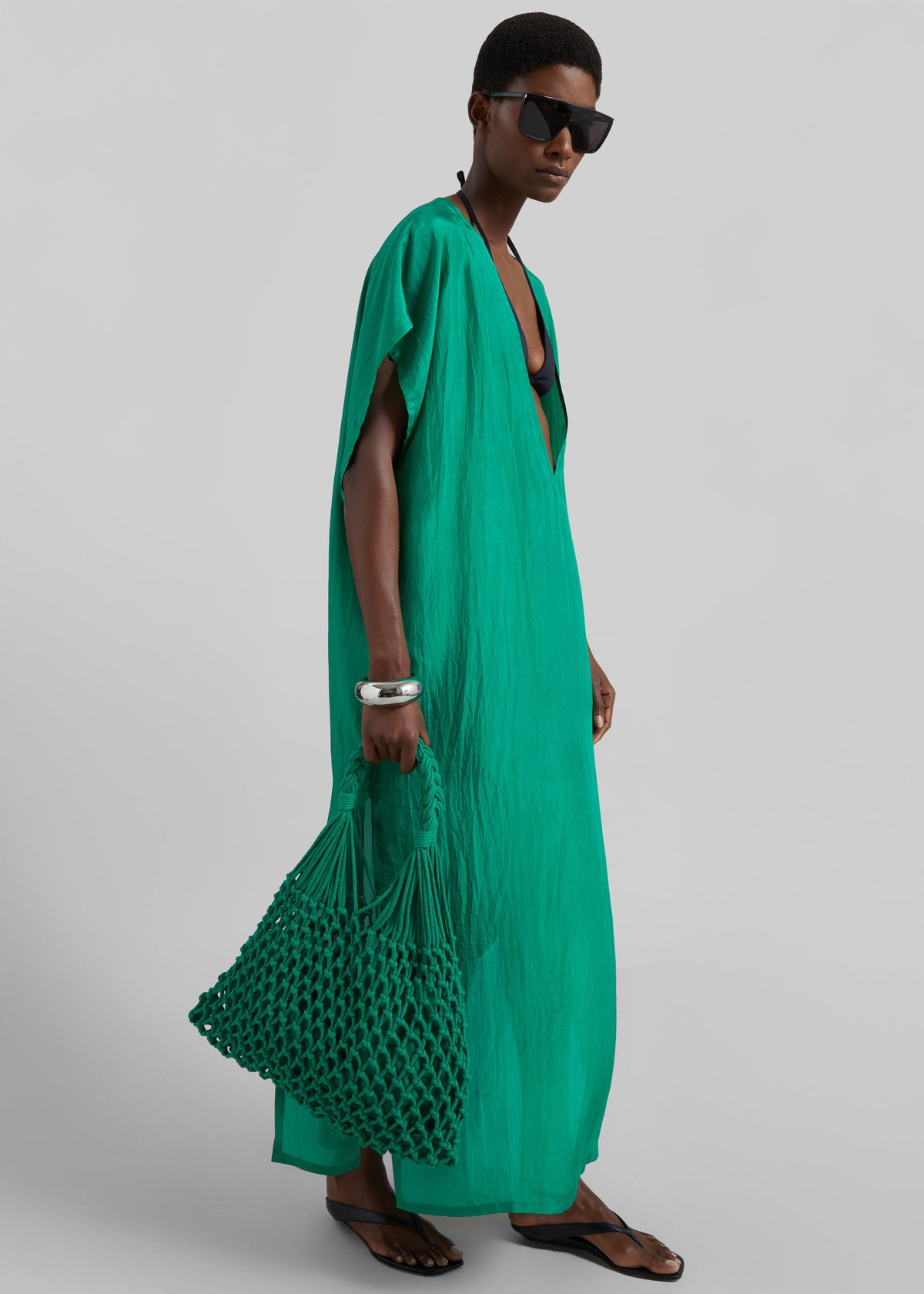 Ostuni Sheer Silk Kaftan Dress - Emerald – view 2 of 7