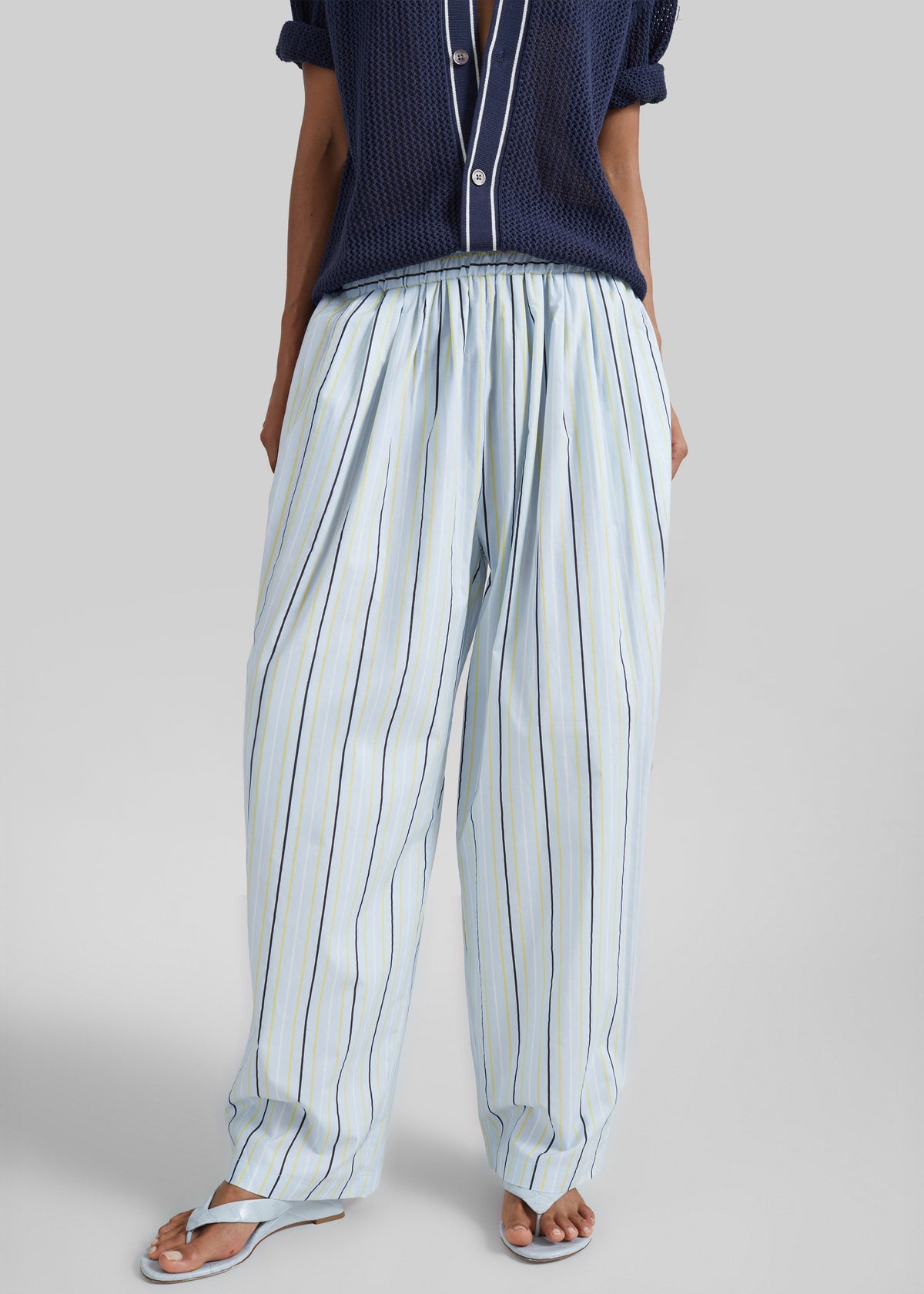Otranto Cotton Barrel Leg Pants - Blue Multi Stripe – view 2 of 7