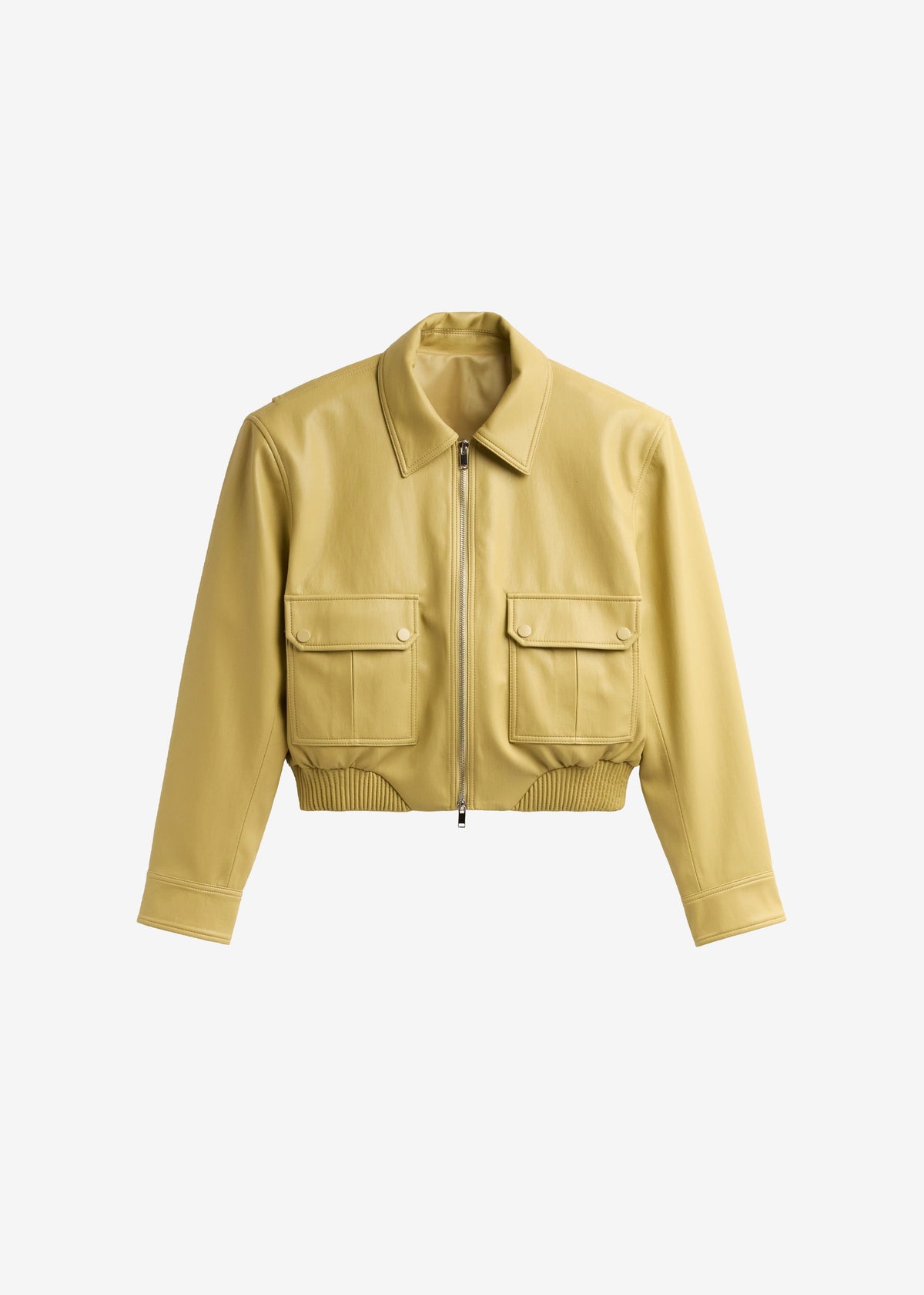 Denain Faux Leather Cropped Bomber Jacket - Yellow – view 7 of 7