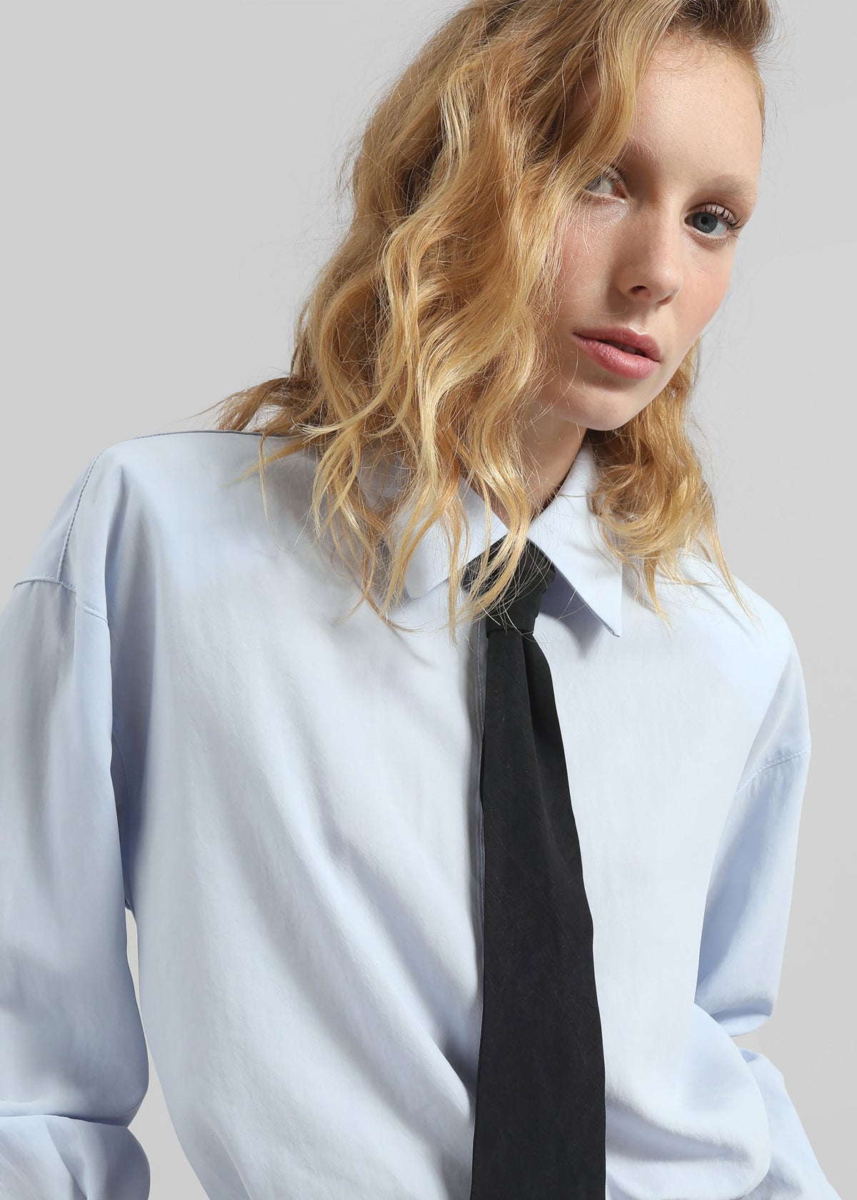 Patti Neck Tie Shirt - Sky Blue – view 2 of 11