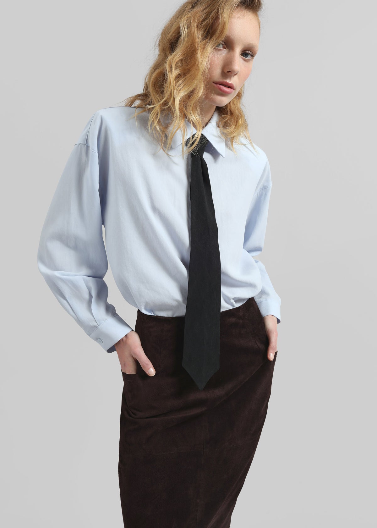 Patti Neck Tie Shirt - Sky Blue – view 1 of 11