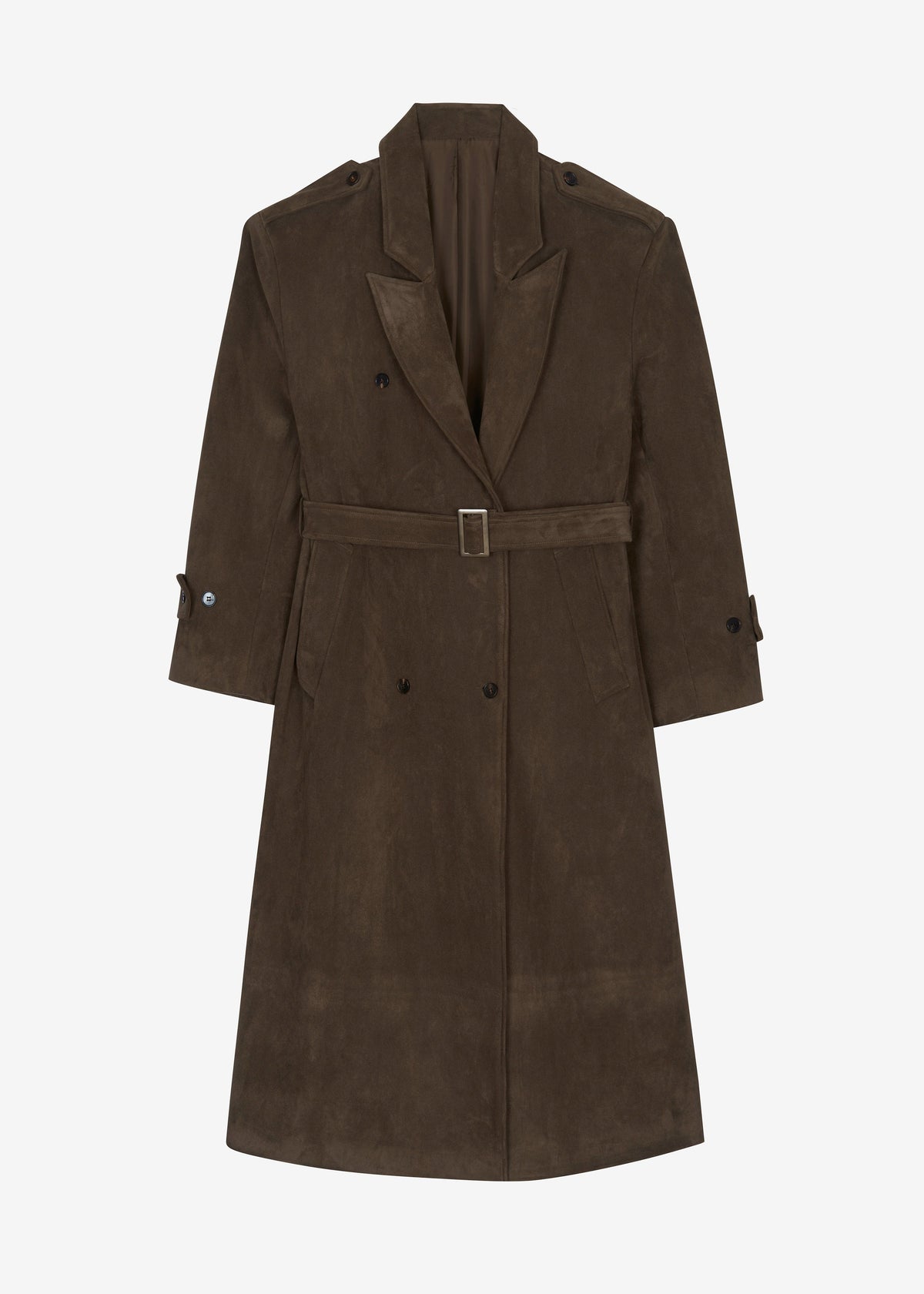 Peoria Faux Suede Trench Coat - Brown – view 11 of 11