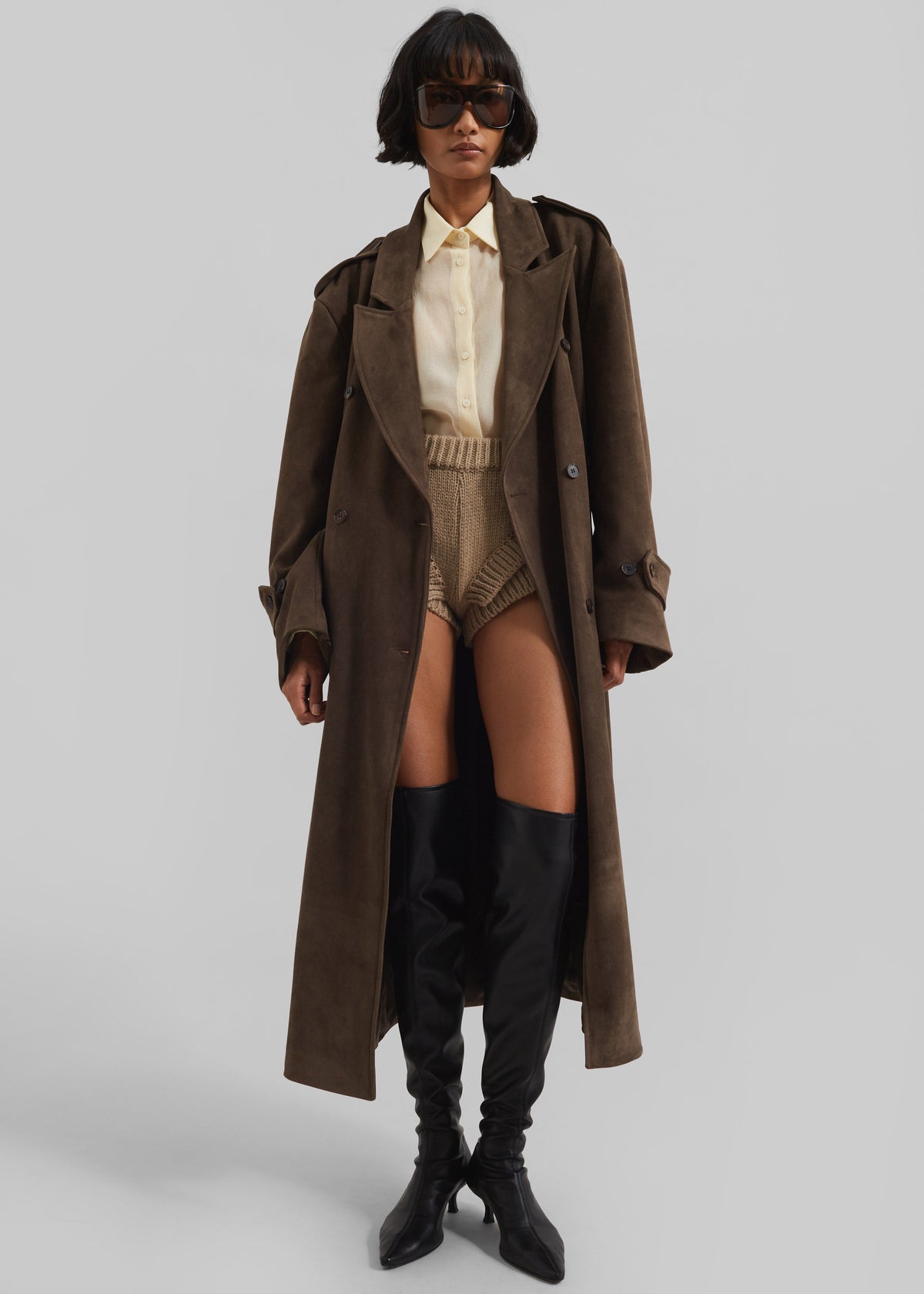 Peoria Faux Suede Trench Coat - Brown – view 6 of 11