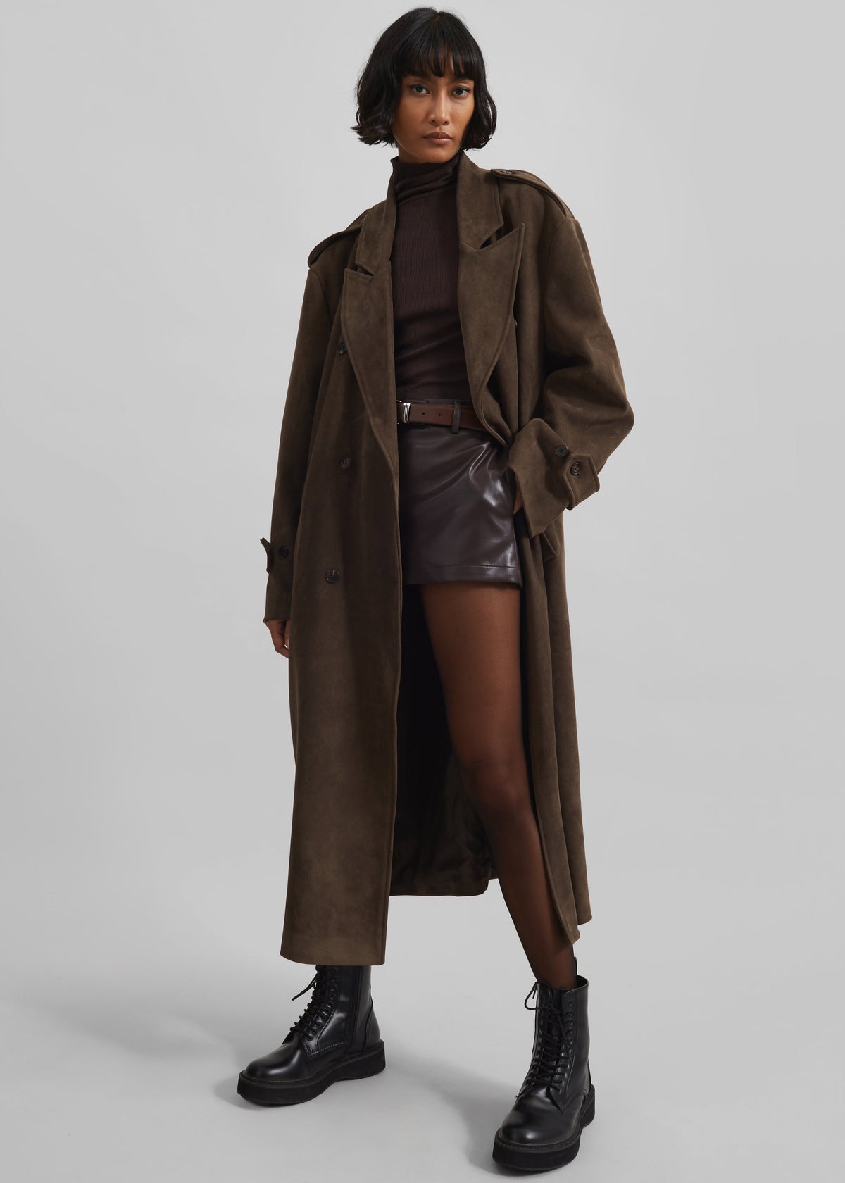 Peoria Faux Suede Trench Coat - Brown – view 1 of 11