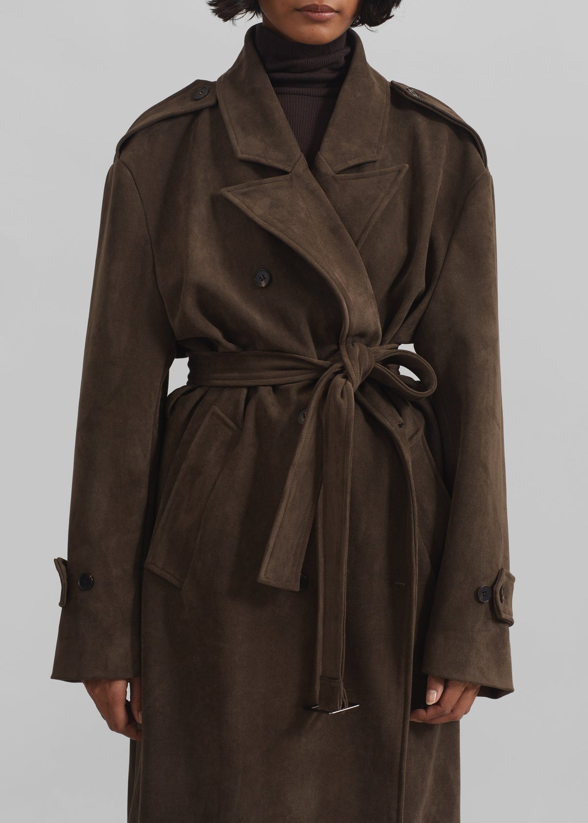 Peoria Faux Suede Trench Coat - Brown – view 3 of 11