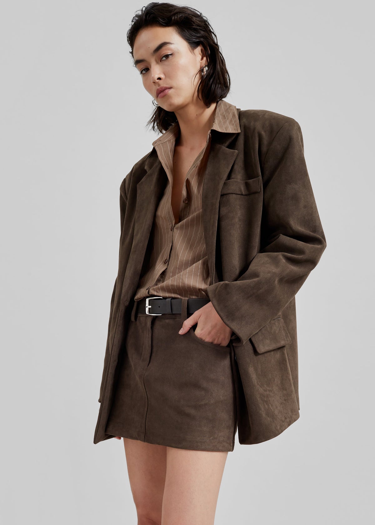 Peoria Faux Suede Blazer - Brown – view 1 of 13