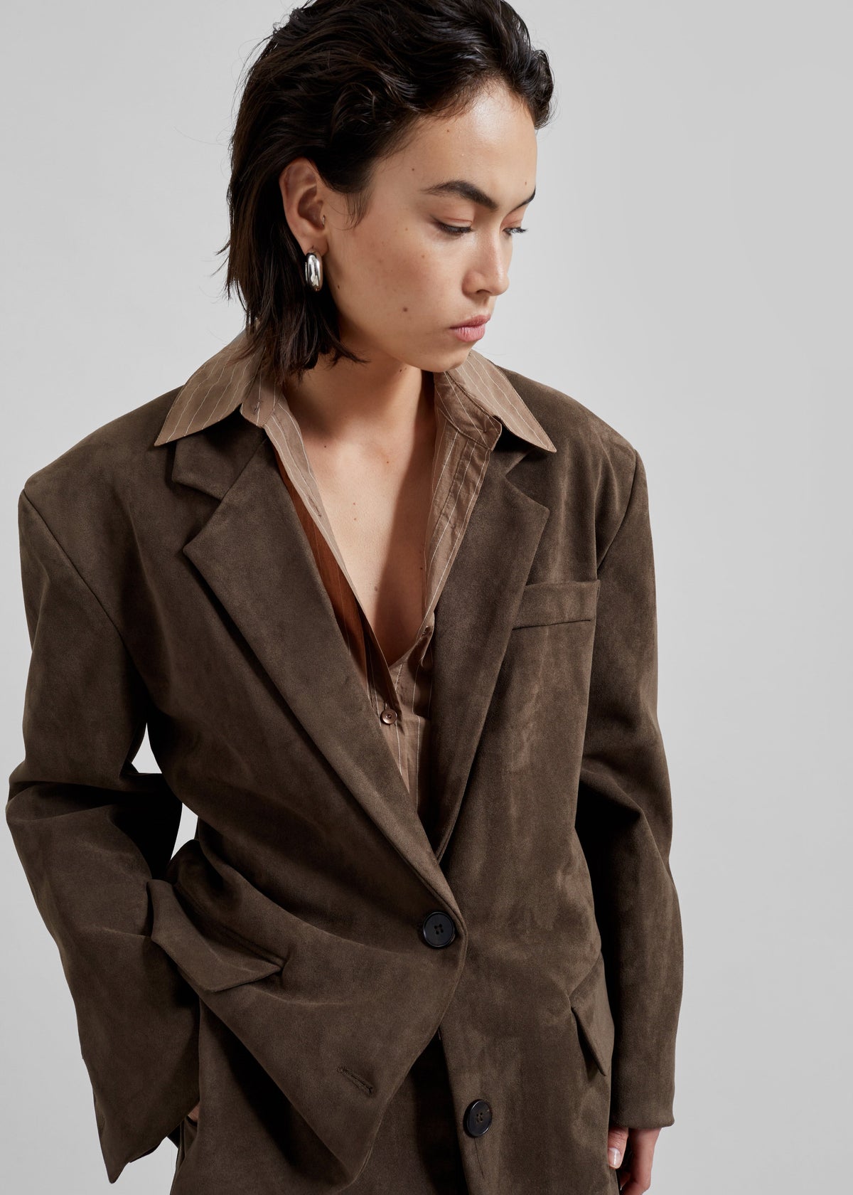 Peoria Faux Suede Blazer - Brown – view 2 of 13