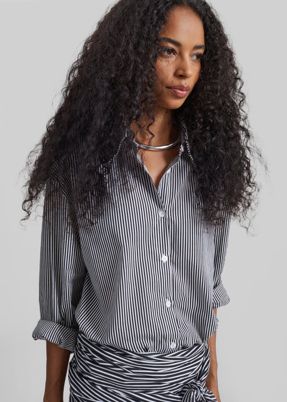 Peri Cotton Shirt - Black/White Stripe – view 4 of 9