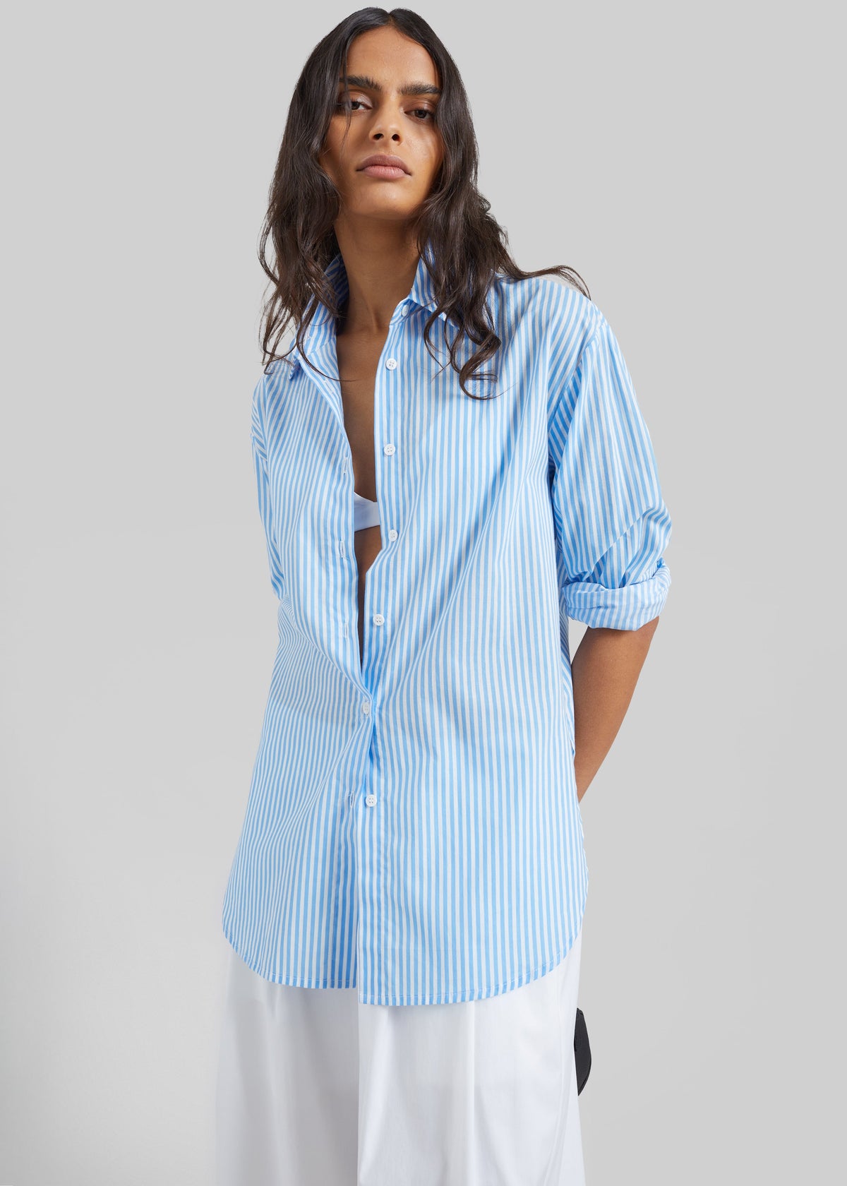 Peri Cotton Shirt - White/Light Blue – view 1 of 9