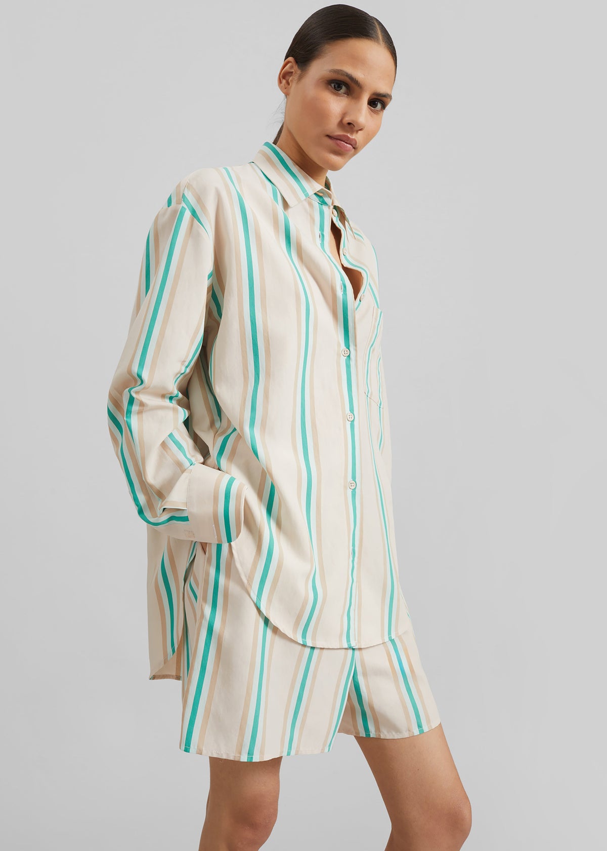 Peri Fluid Shirt - Beige Multi Stripe – view 5 of 9