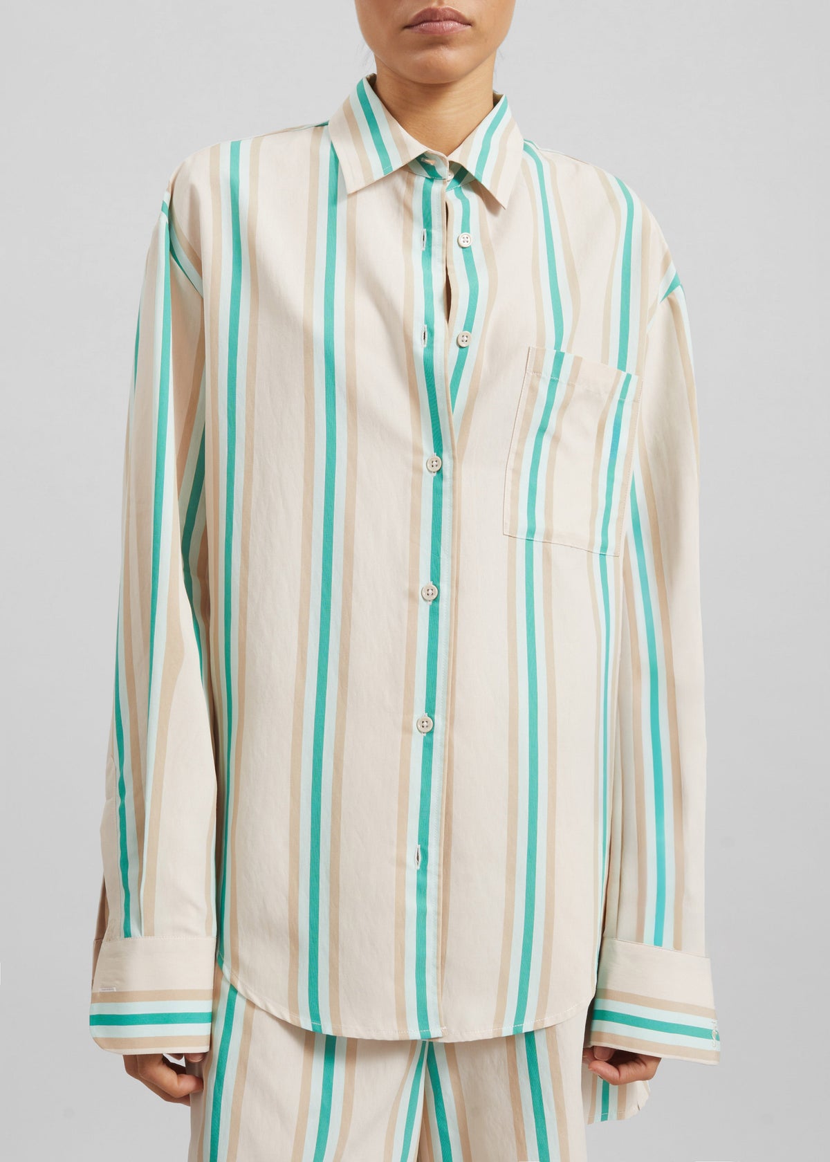 Peri Fluid Shirt - Beige Multi Stripe – view 6 of 9